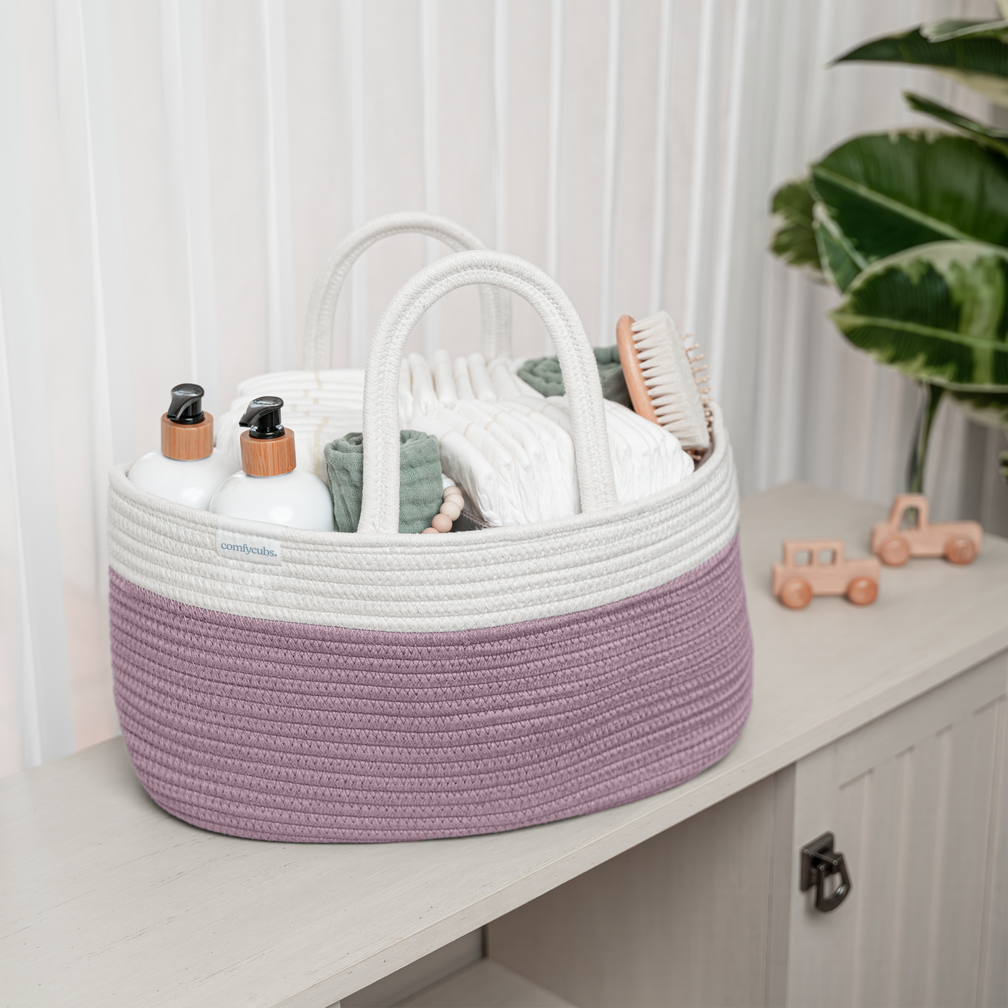 Rope Diaper Caddy in Mauve