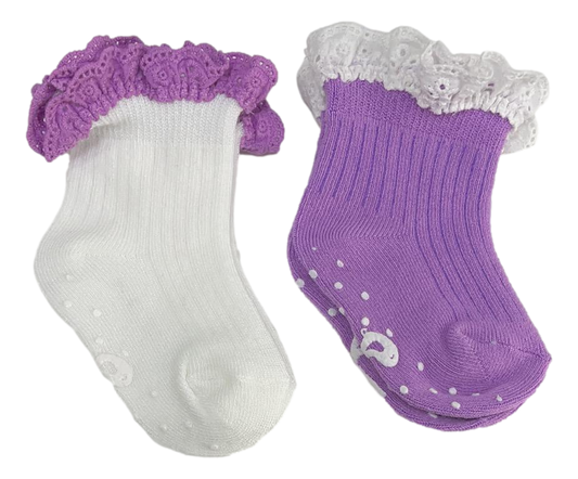 Birdie Ruffle Socks Set- Orchid/White