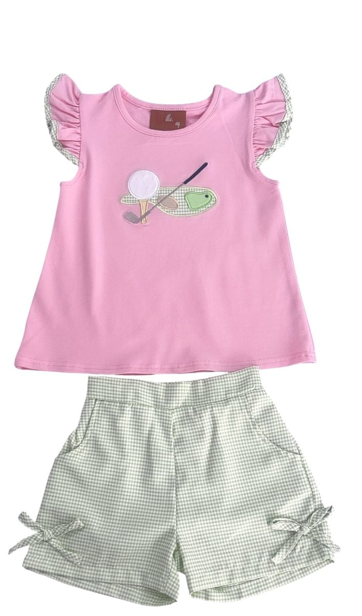 Girls Pink Golf Appliqué Top & Green Gingham Shorts Set | Southern Boutique Outfit – Bossier City Louisiana