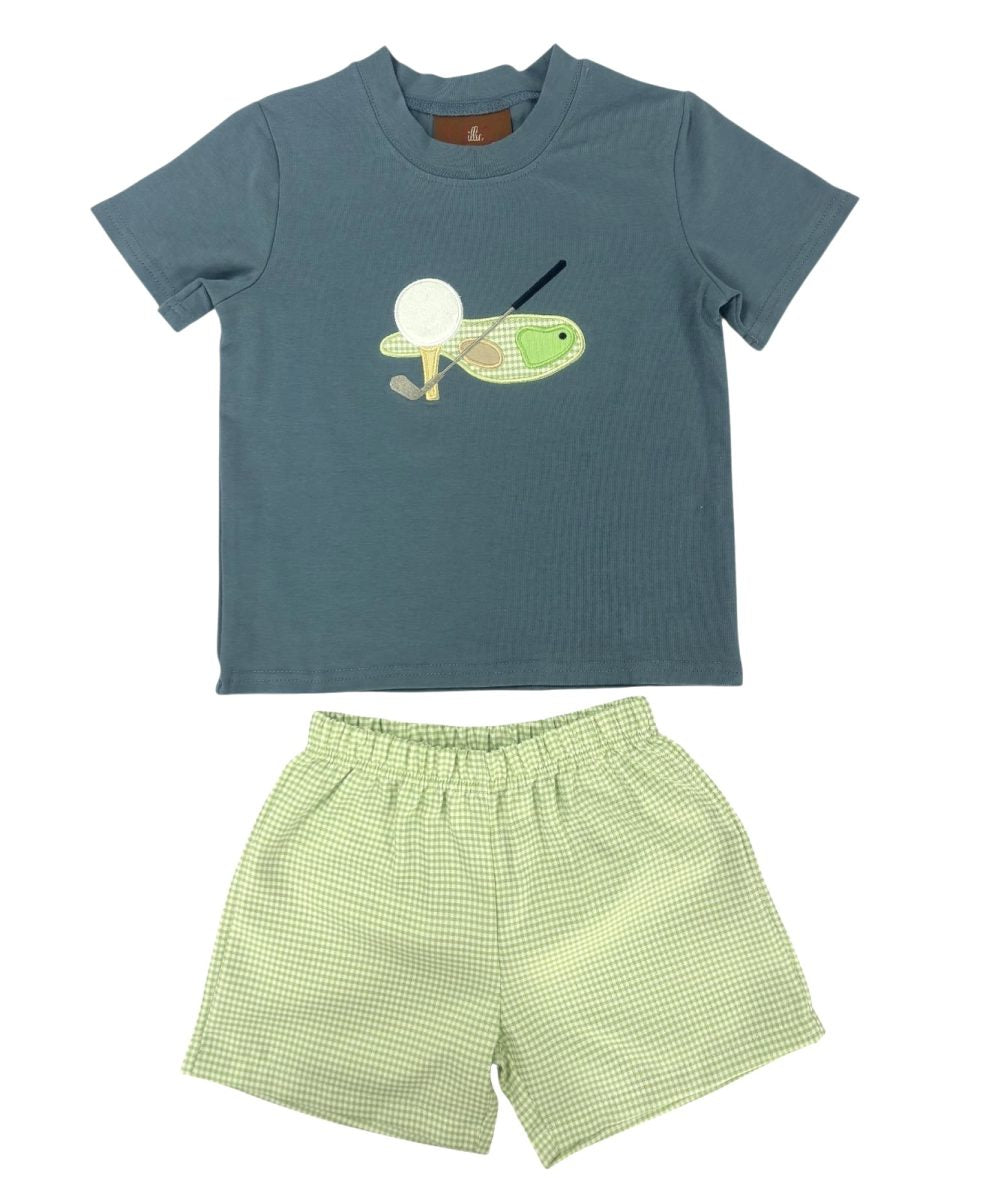 Boys Blue Golf Appliqué Tee & Green Gingham Shorts Set | Southern Boutique Outfit – Bossier City Louisiana
