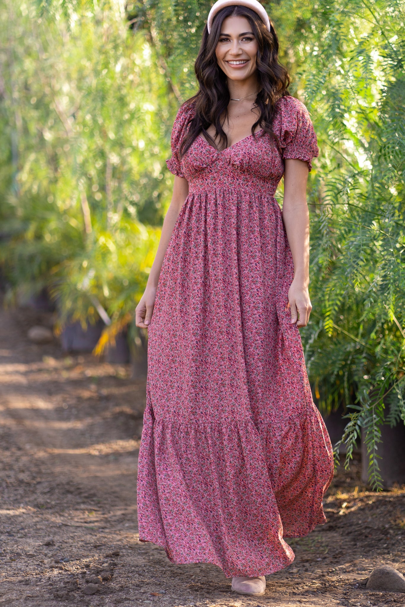 pink floral puff sleeve maxi dress Petal and Pup Anisa Maxi Dress