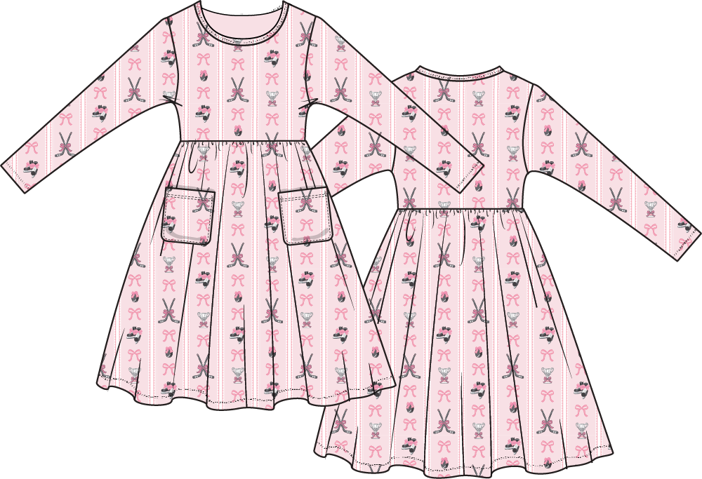 Megan's Bowtiful Hockey Stripe - Twirly Long Sleeve Dress