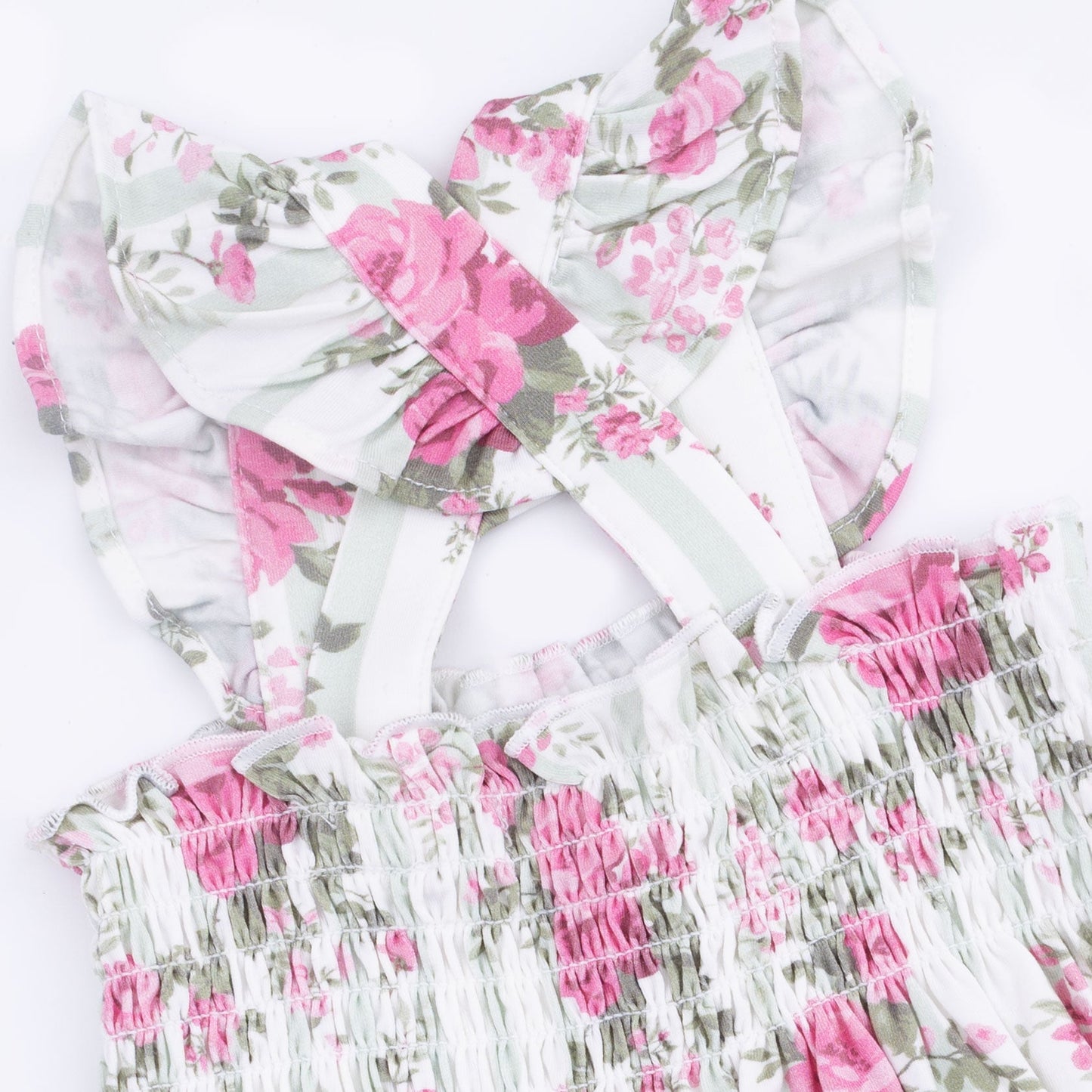 Cabbage Rose Stripe - Smocked Top with Bloomer
