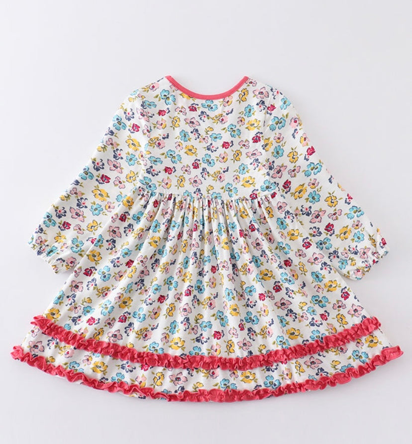 Platinum Floral Print Ruffle Dress – Girls Boutique Outfit
