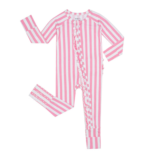 Bubblegum Pink Stripe Ruffled Convertible Footie