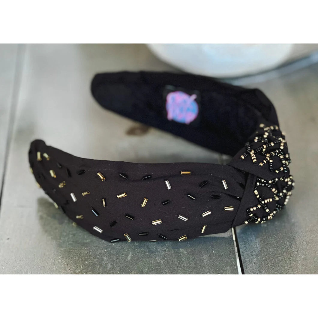 Black & Gold Confetti Beaded Top Knot Headband