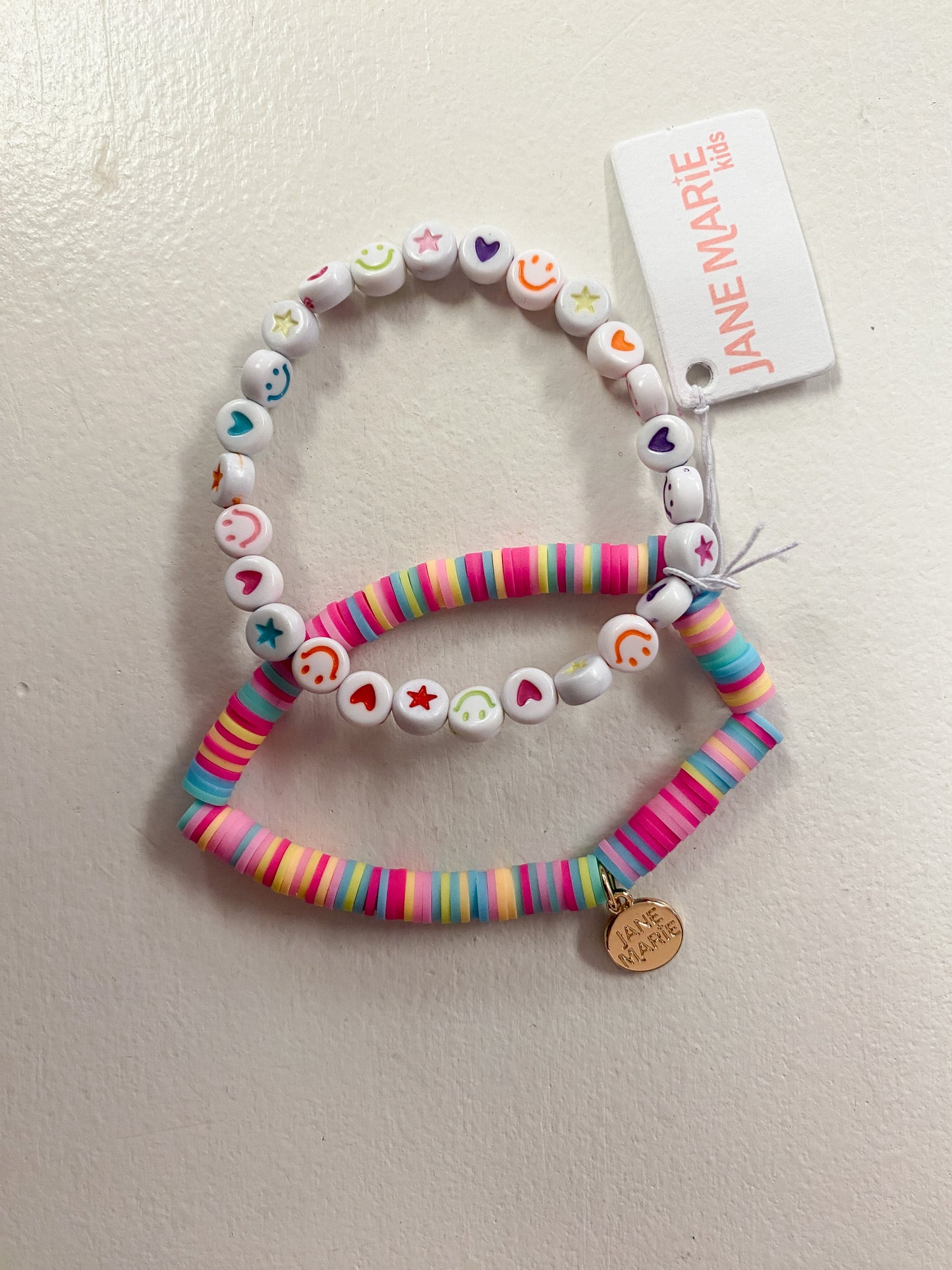 Kids Set of 2, Multi Rubber Disk with Beaded Bracelet