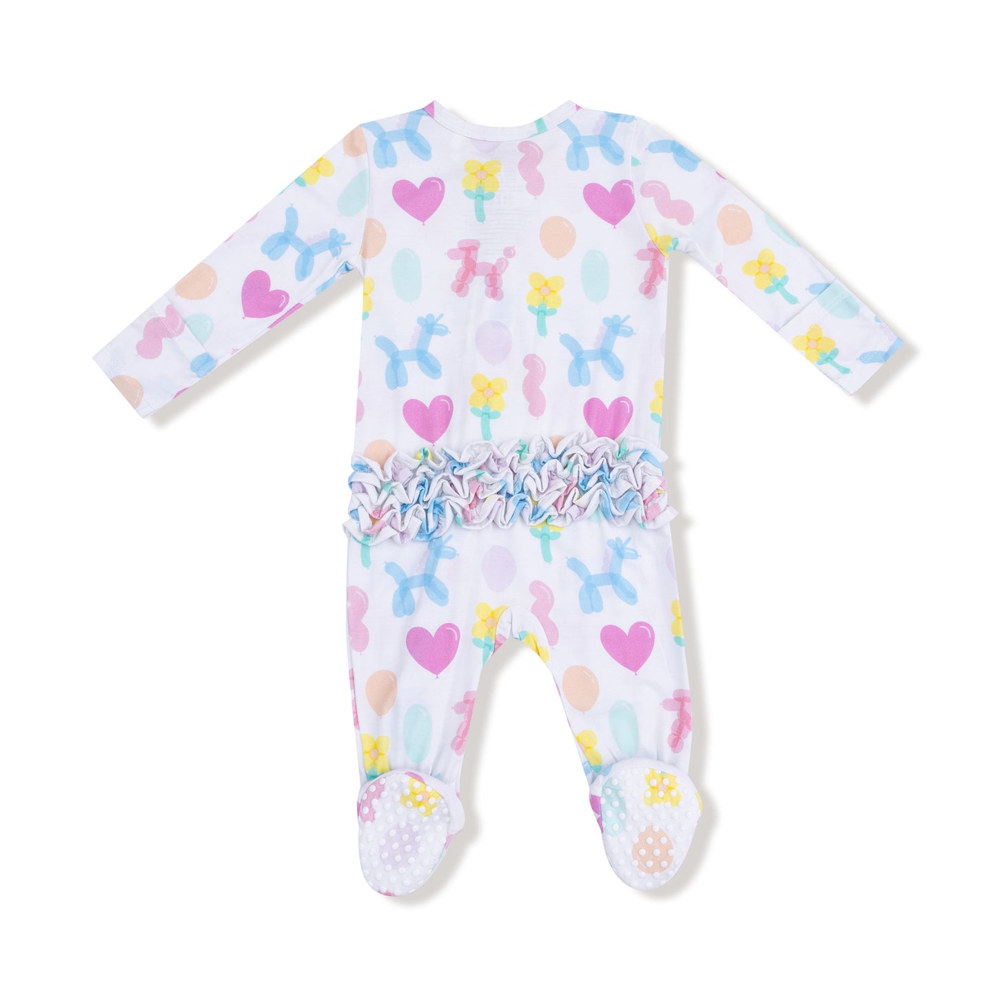 Balloon Animals - Pink - 2 Way Zipper Ruffle Back Footie