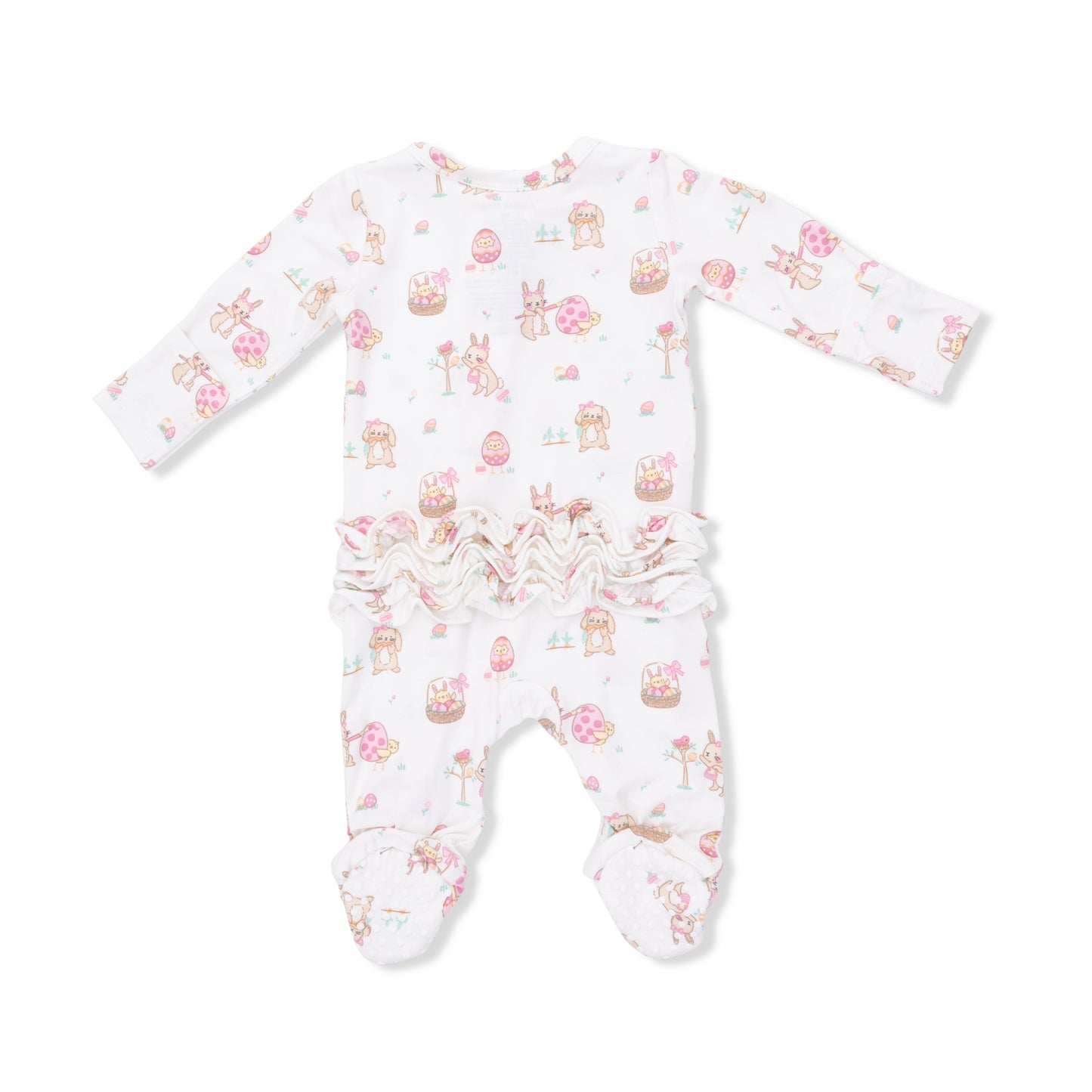 Easter Egg Hunt Pink - 2 Way Ruffle Back Zipper Footie