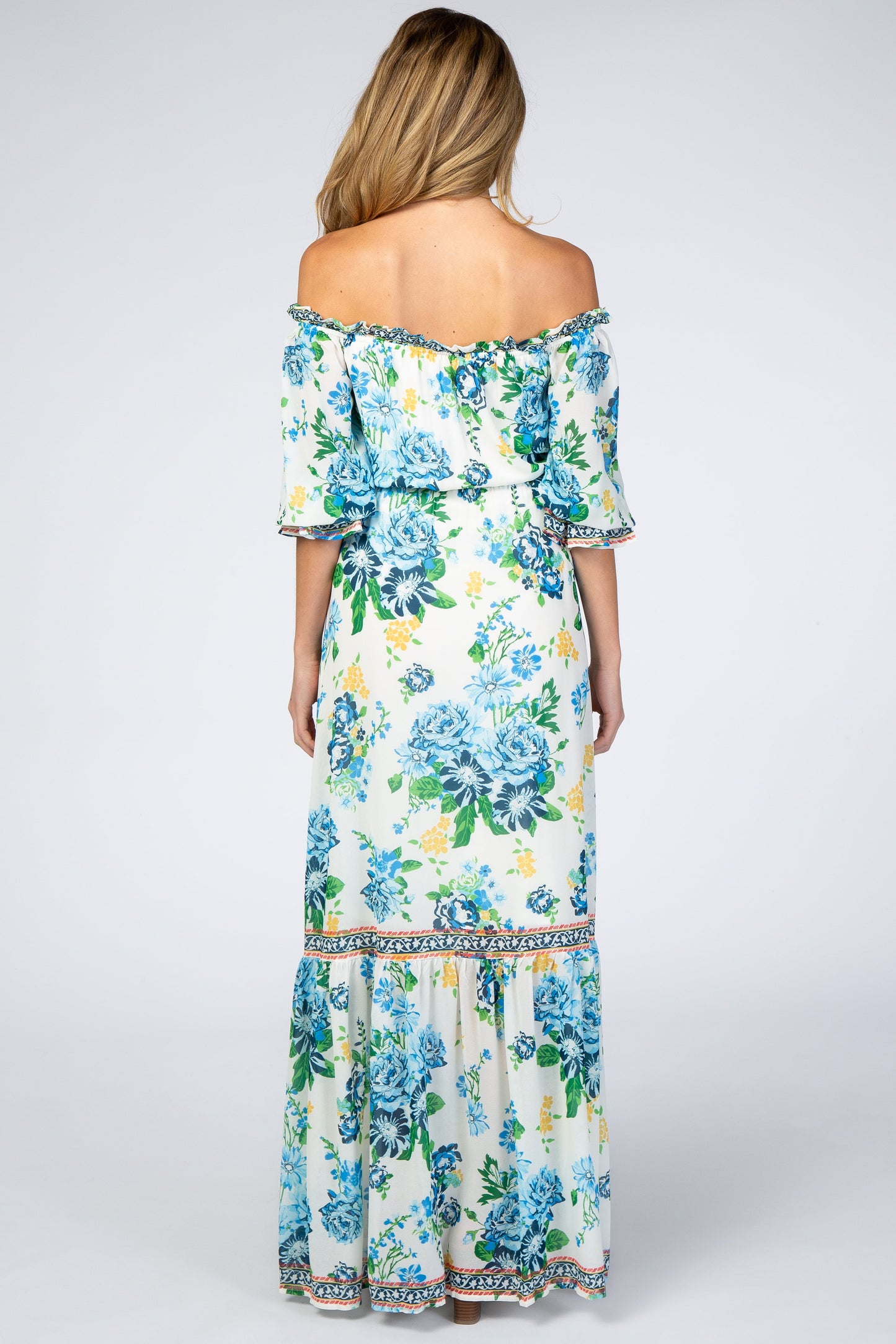 Ivory Floral Off Shoulder Maternity Maxi Dress