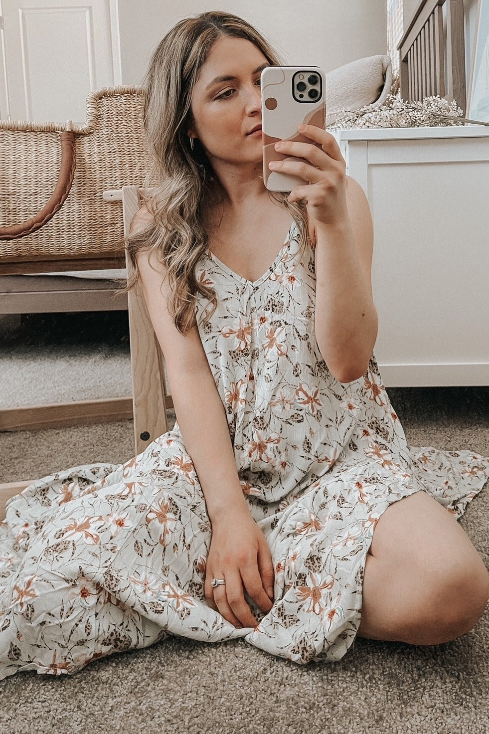 Light Mint Floral Asymmetrical Hem Dress