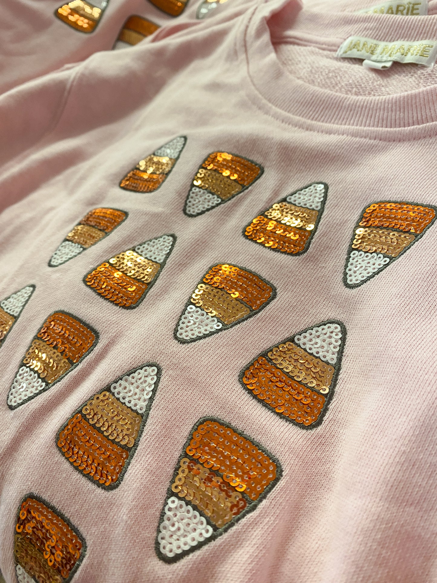 Kids Sparkle Candy Corn Bashful Pink Crew Neck Sweatshirt