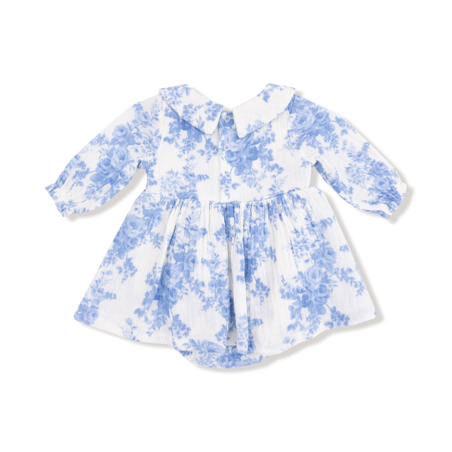 Dream Cottage Floral Blue - Long Sleeve Peter Pan Collar Bubble with Skirt