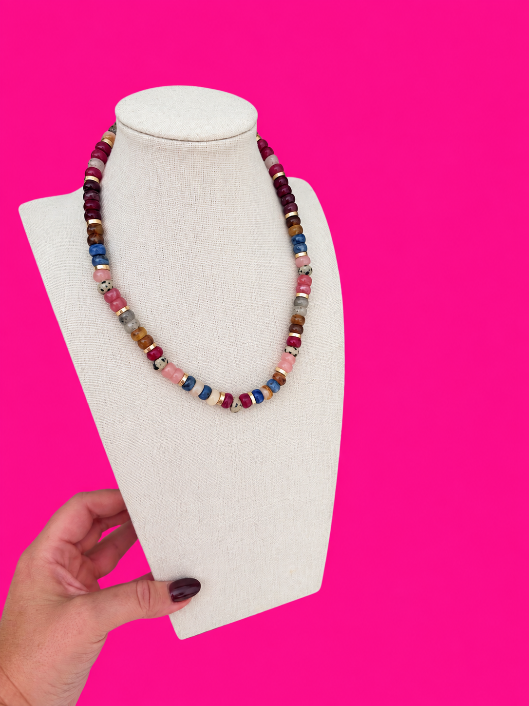 Mix Bead Necklace - Burgundy and Pink