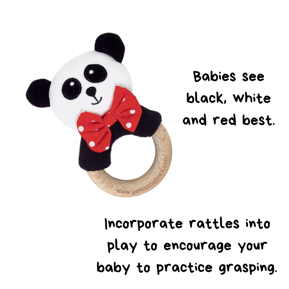 Baby Rattle in High-Contrast Black, White, Red (Beechwood)