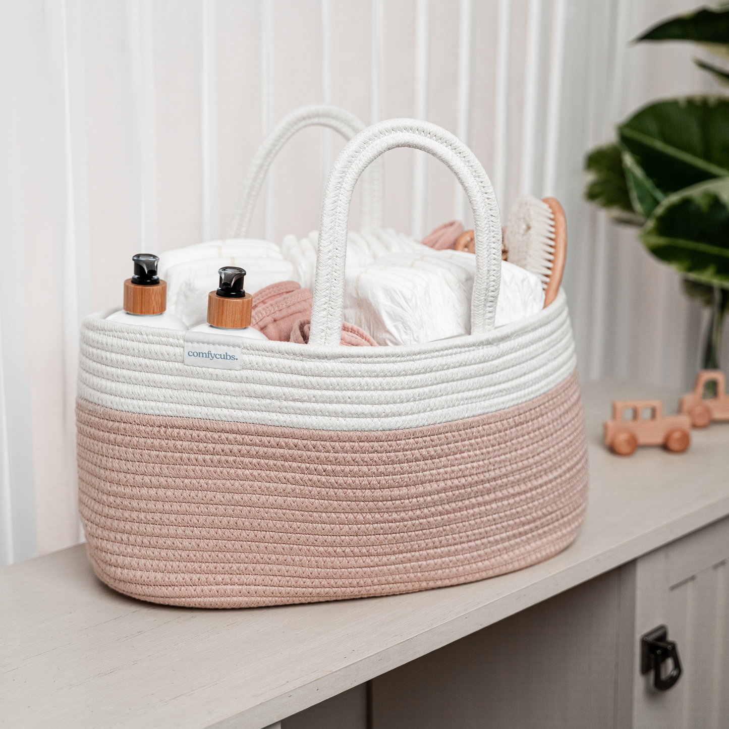 Rope Diaper Caddy in Blush