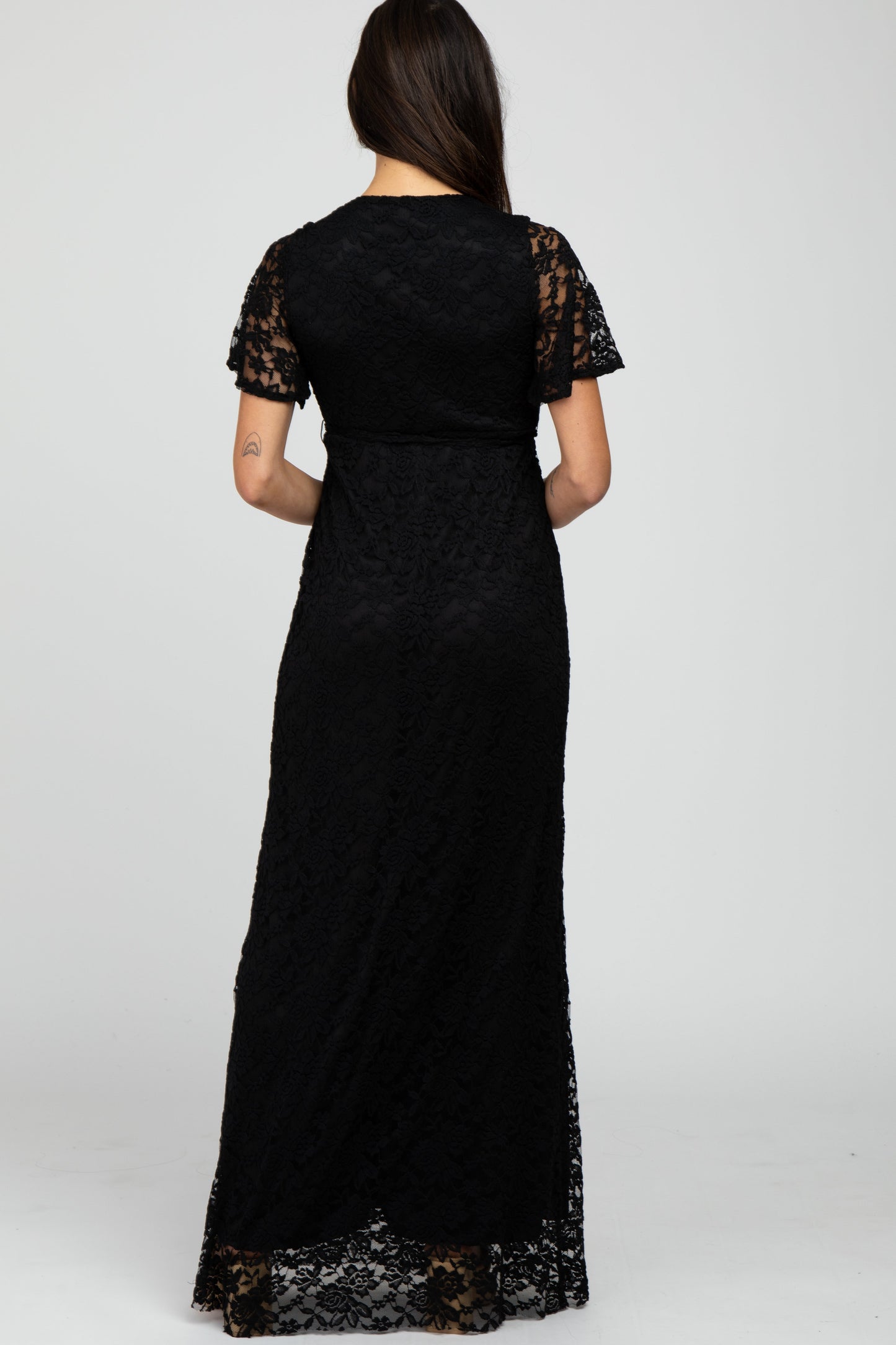 Black Lace Front Tie Maxi Dress