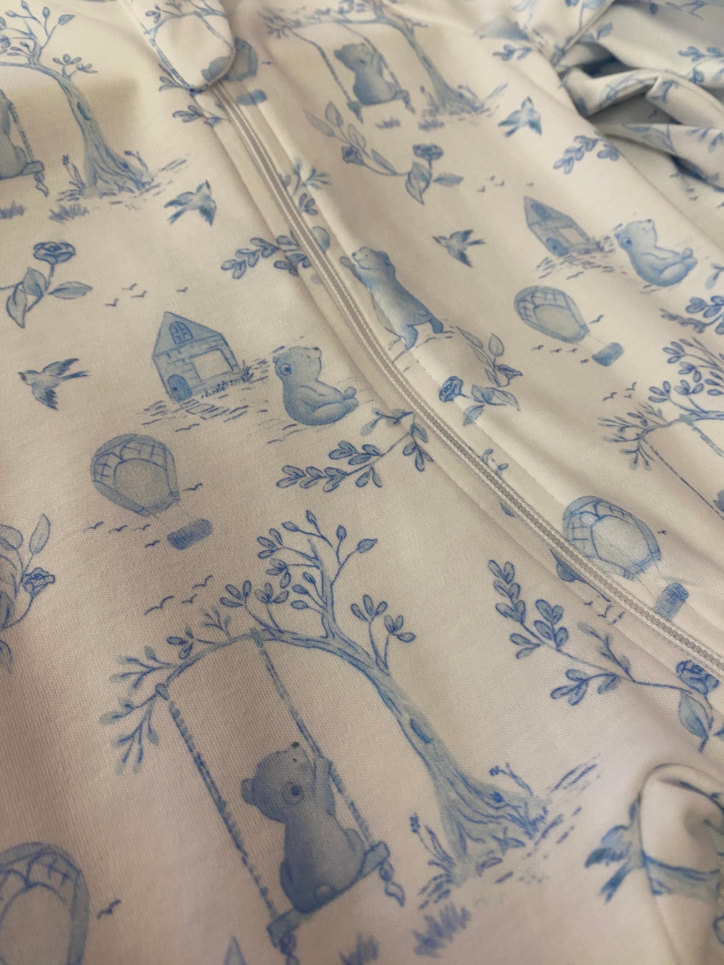 Toile De Jouy Blue Zipped Footie