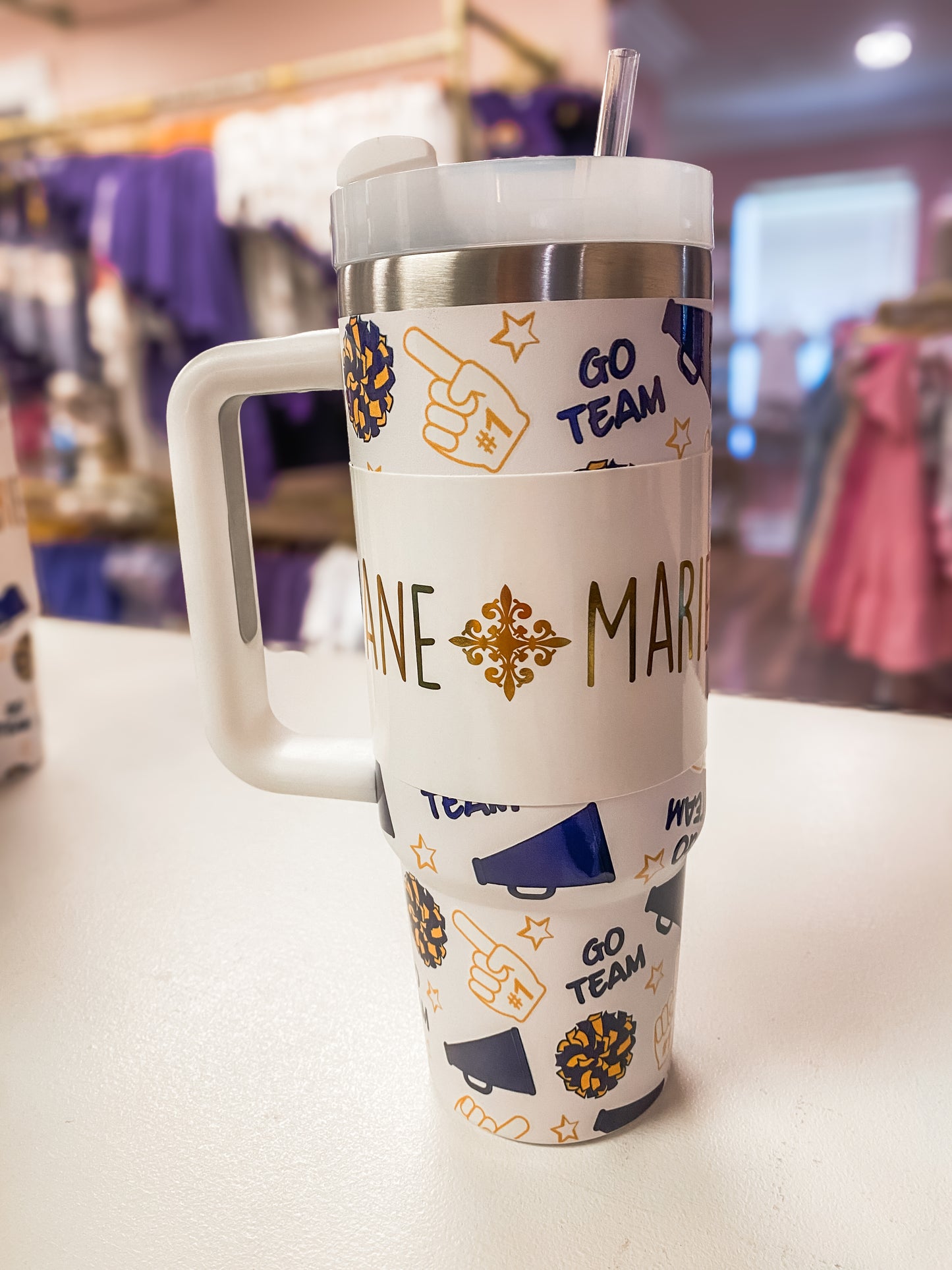 Game Day Purple & Gold 30 oz Tumbler with Handle + Straw – Stainless Steel