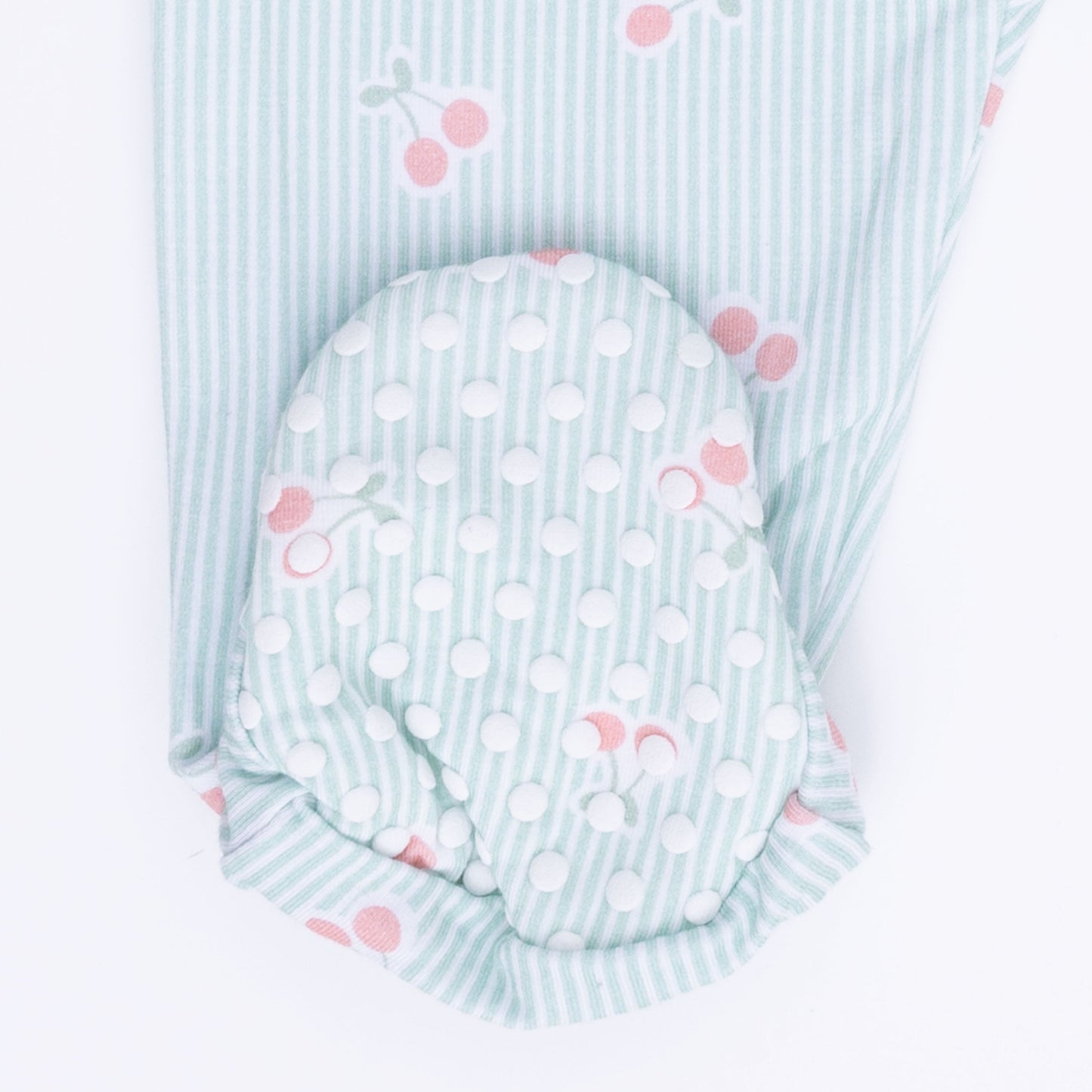Tiny Cherry Stripe - 2 Way Ruffle Sleeve Zipper Footie