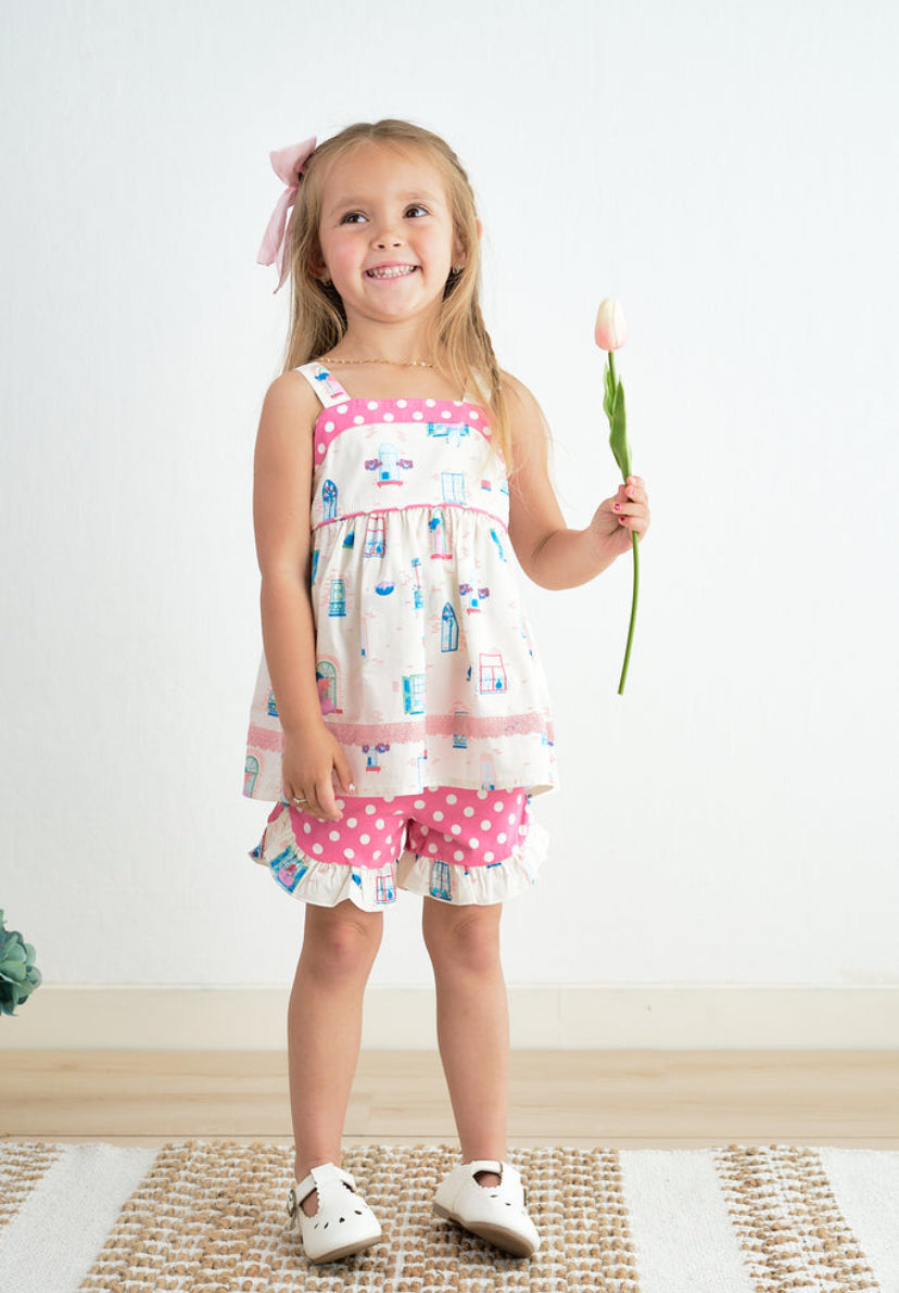 Platinum Balcony Strap Shorts Set– Playful Girls’ Summer Outfit