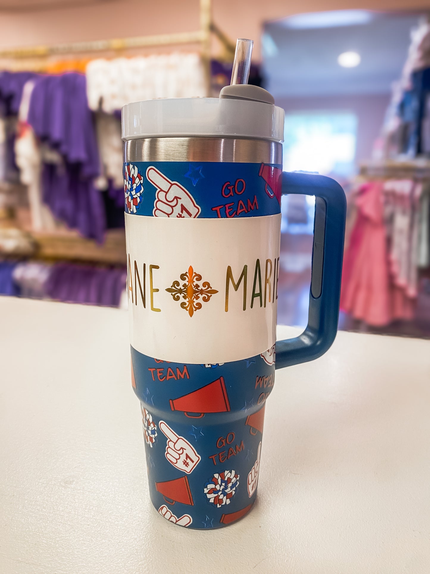 Game Day Navy & Red 30 oz Tumbler with Handle + Straw – Stainless Steel