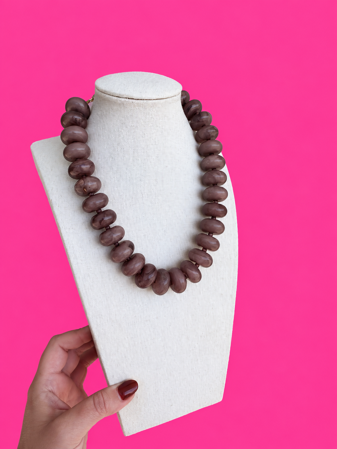 Circle Bead Necklace - Taupe