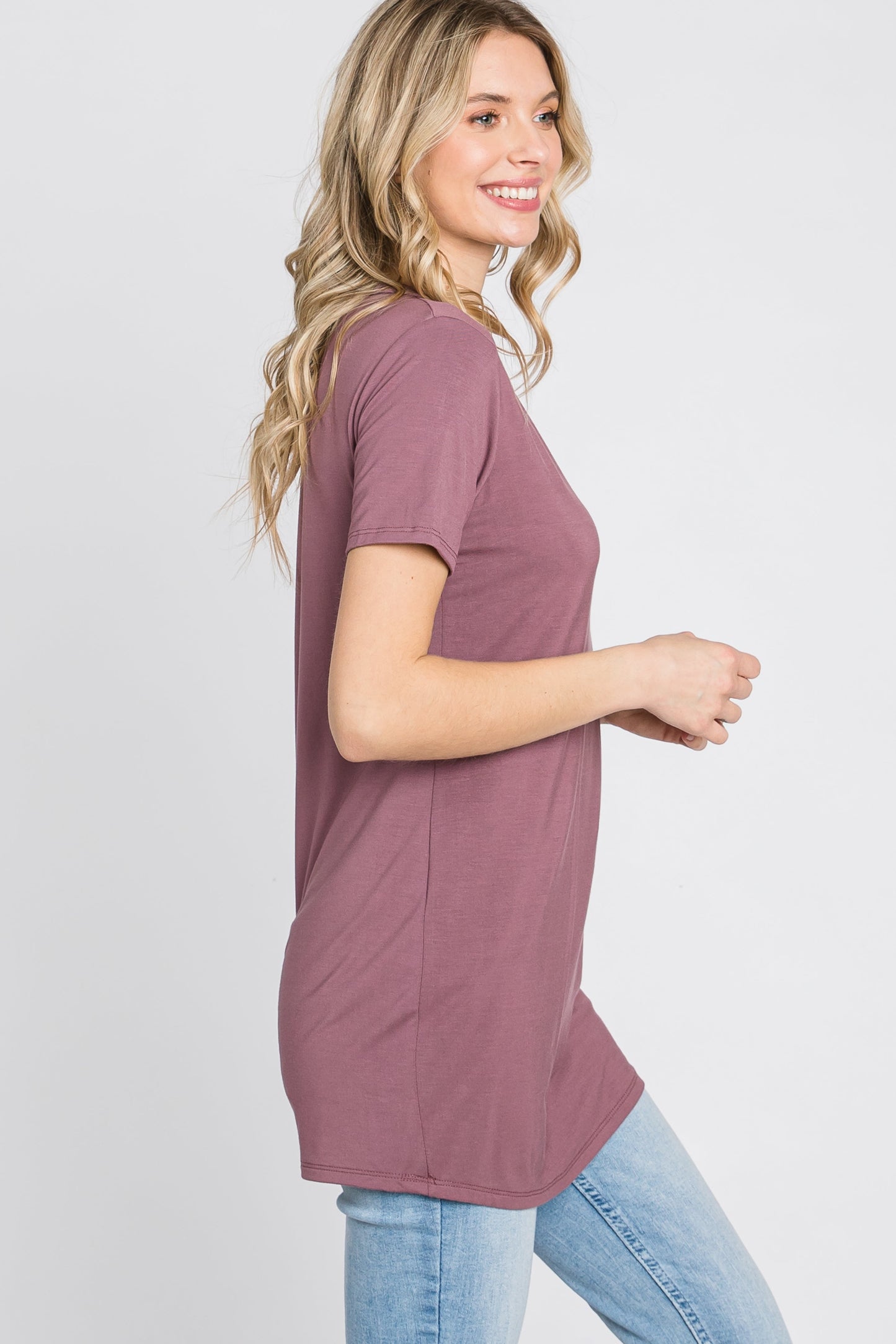 Mauve Basic Short Sleeve Top