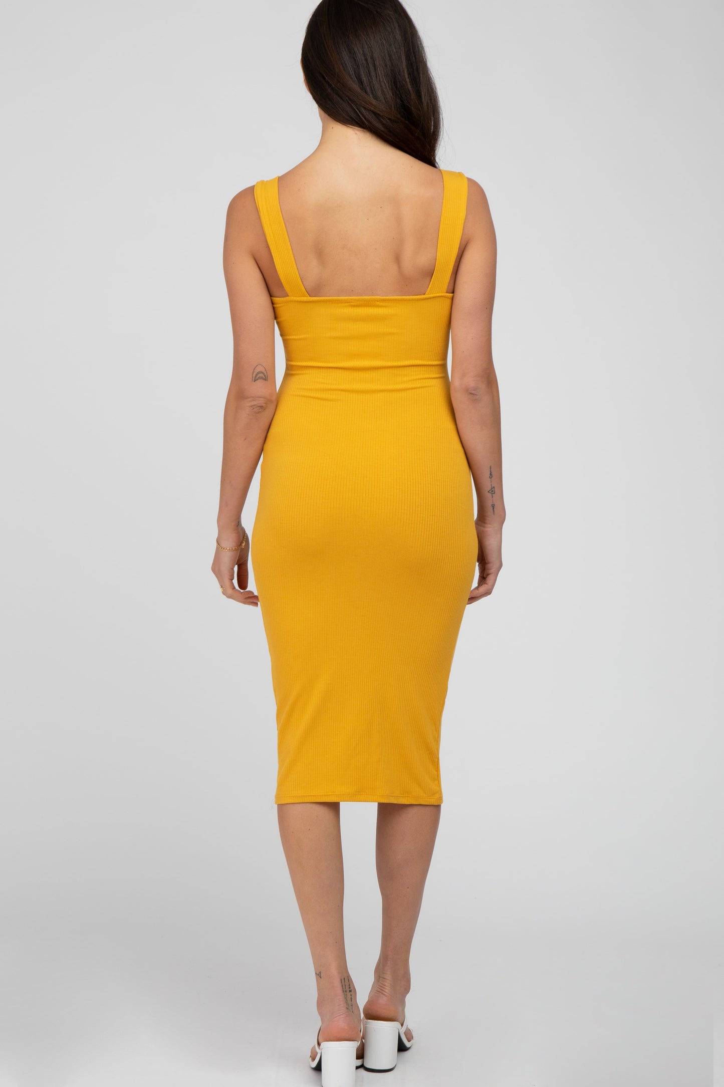 Mustard Ribbed Fitted Dress