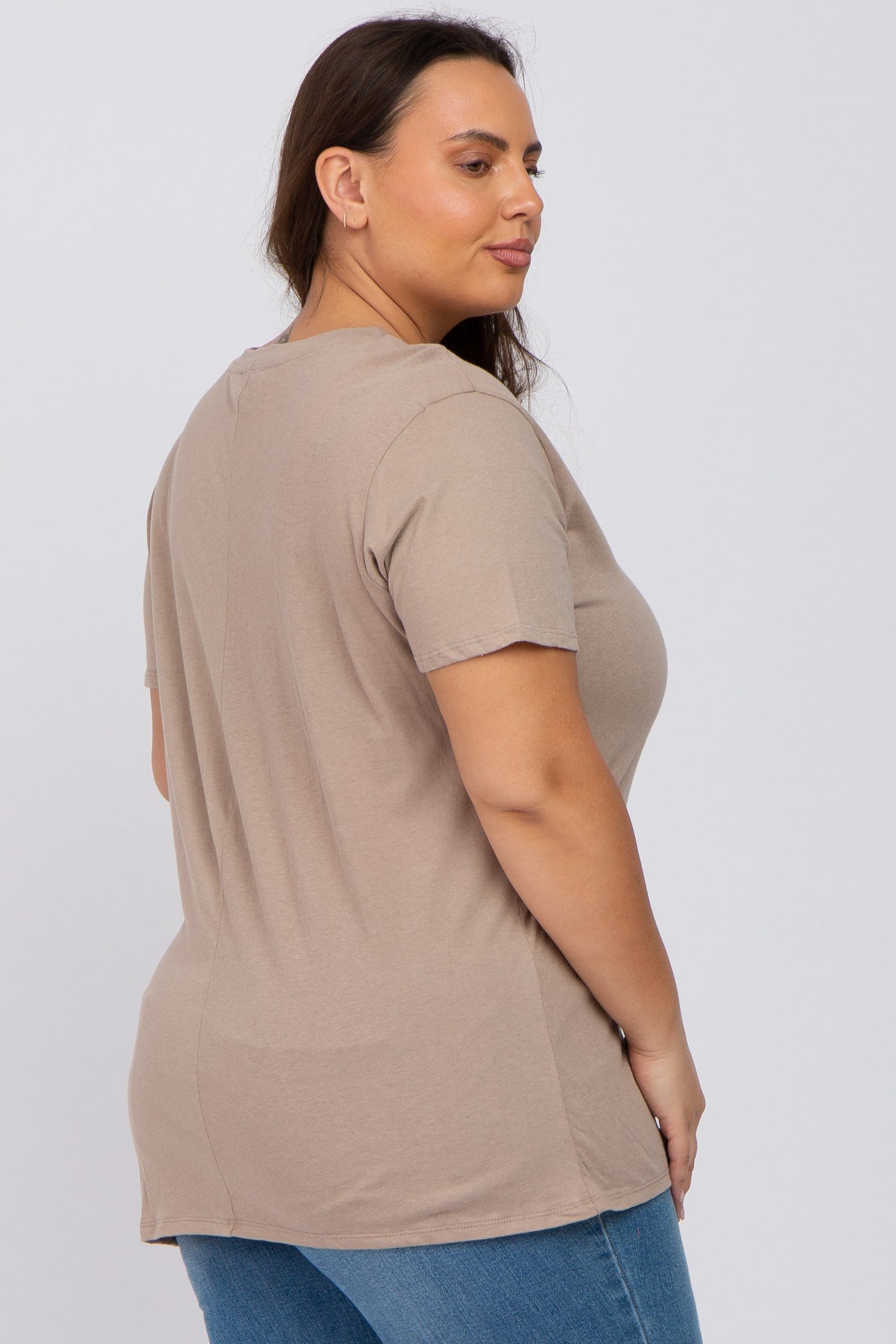 Mocha Solid Short Sleeve Plus Top