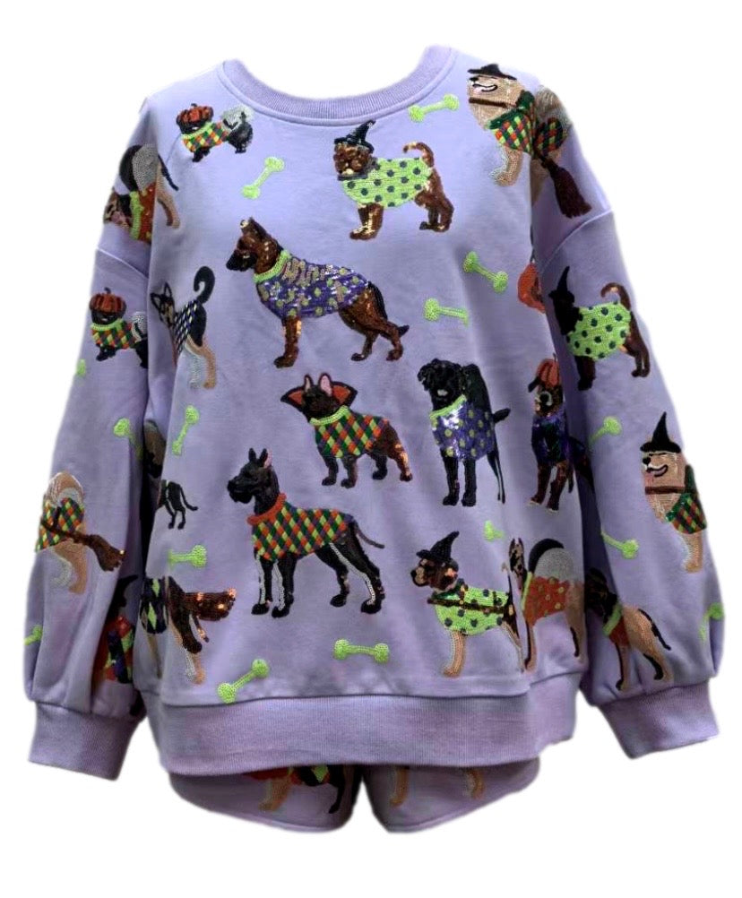 Queen of Sparkles Lavender Halloween Dogs Sequin Sweatshirt