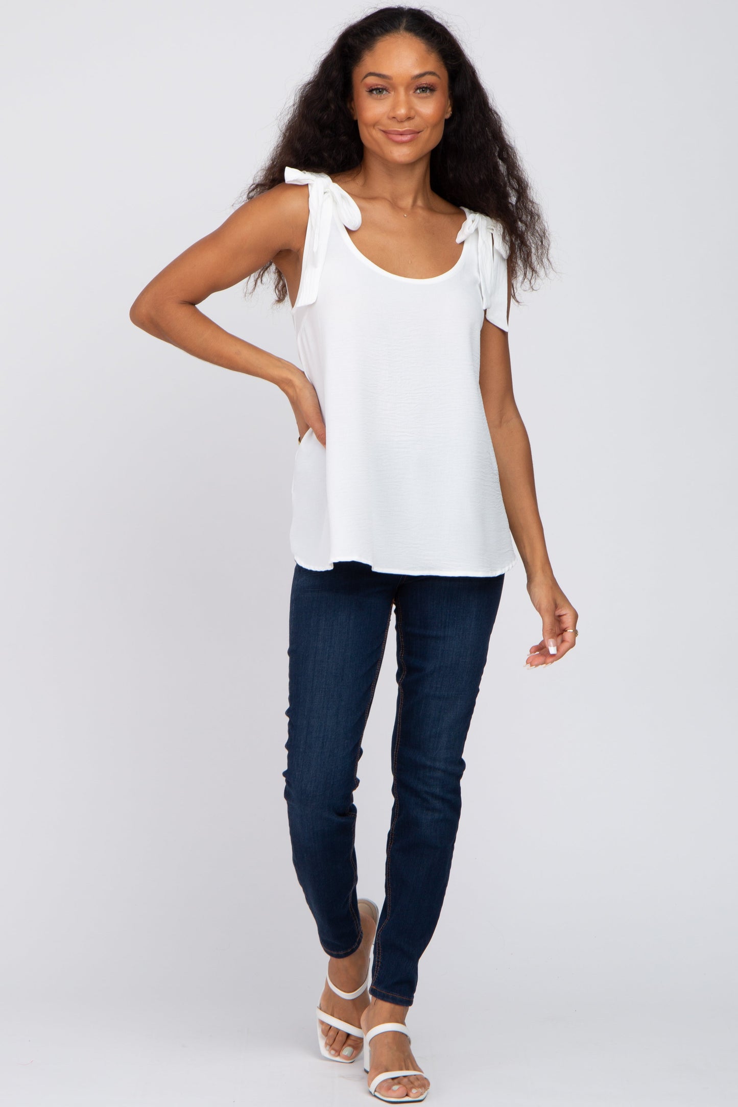 White Shoulder Bow Tank Top