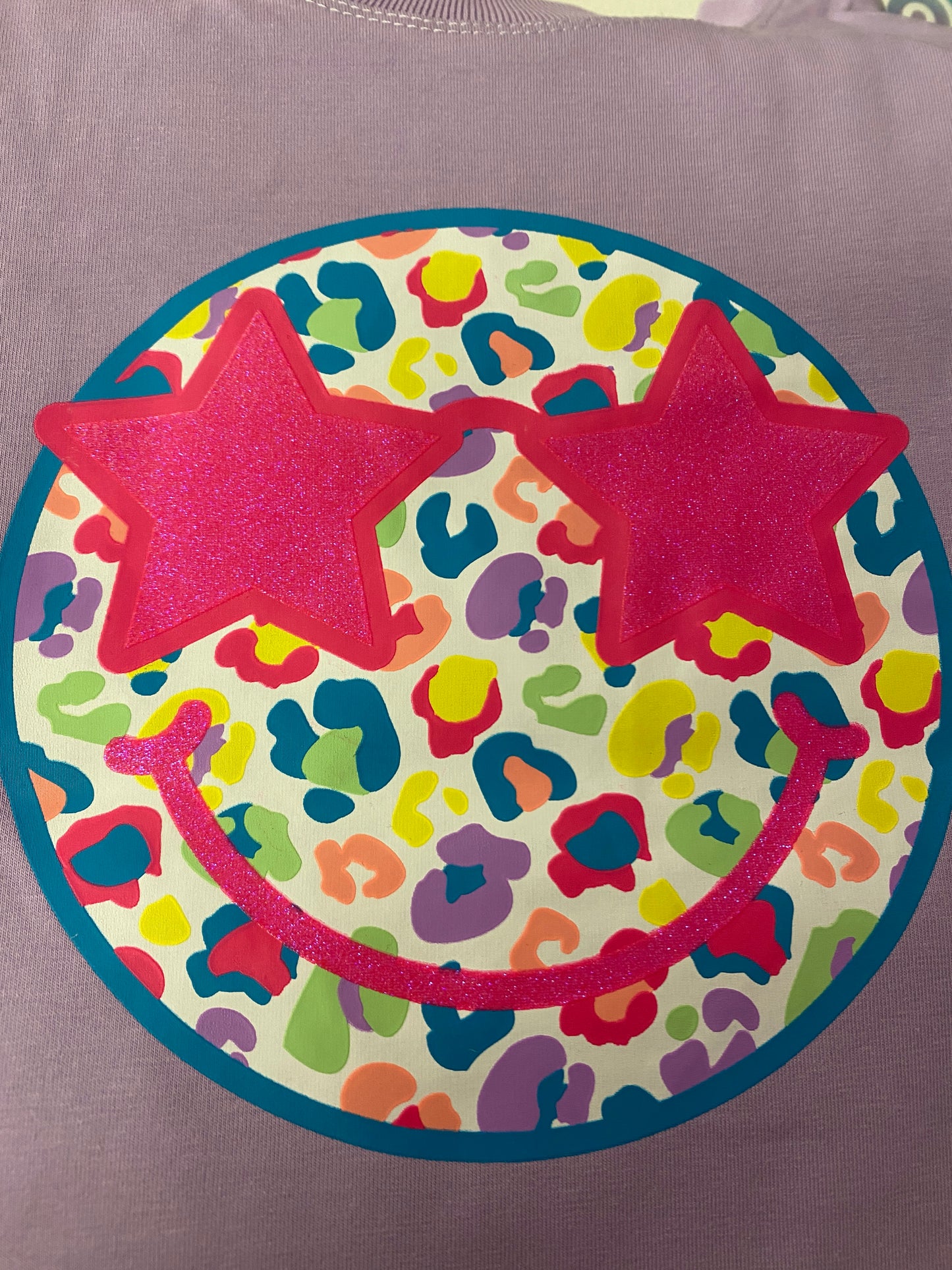 Neon Leopard Smiley on Lavender Boxy T