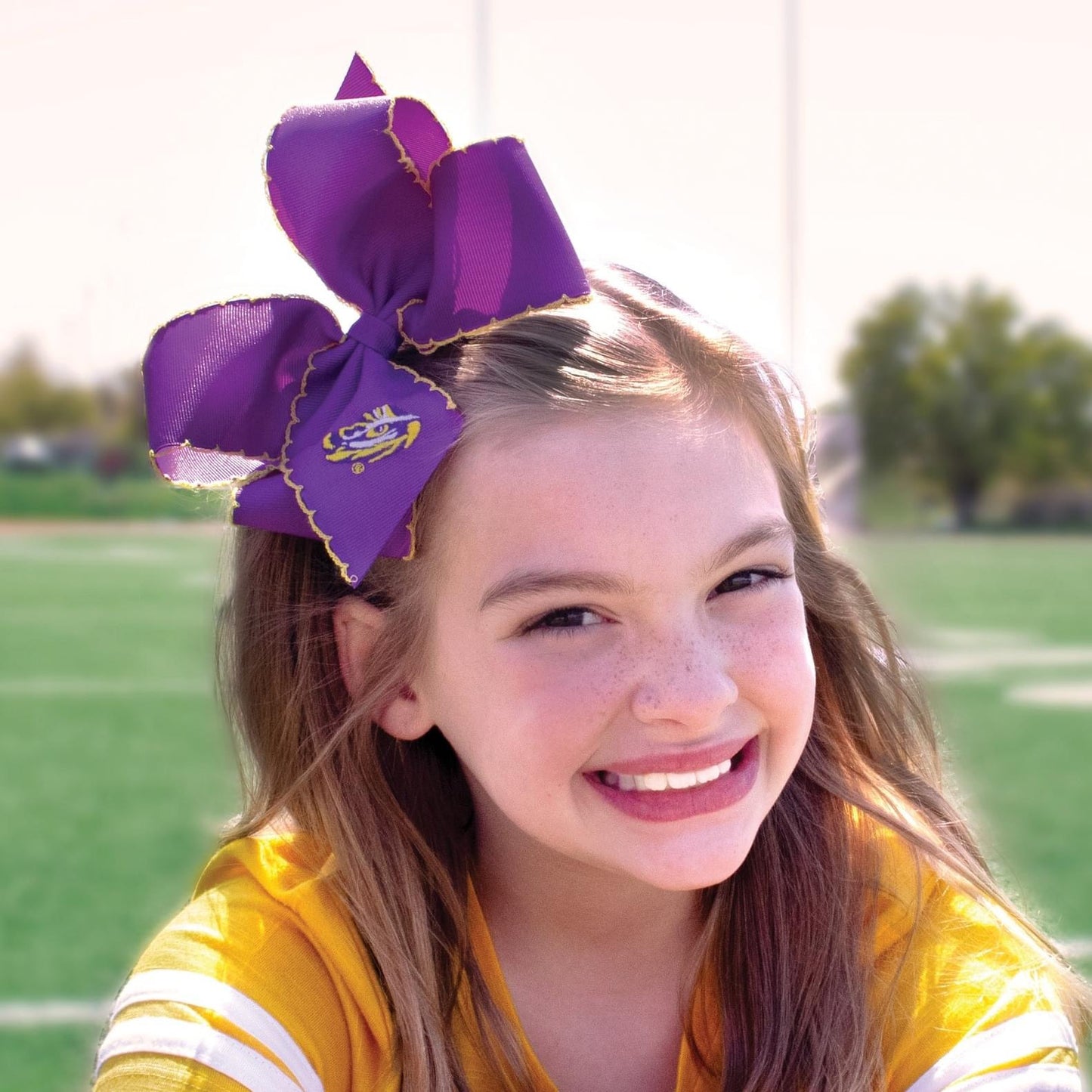 LSU Collegiate Logo Embroidered Grosgrain Hair Bow with Moonstitch Edge