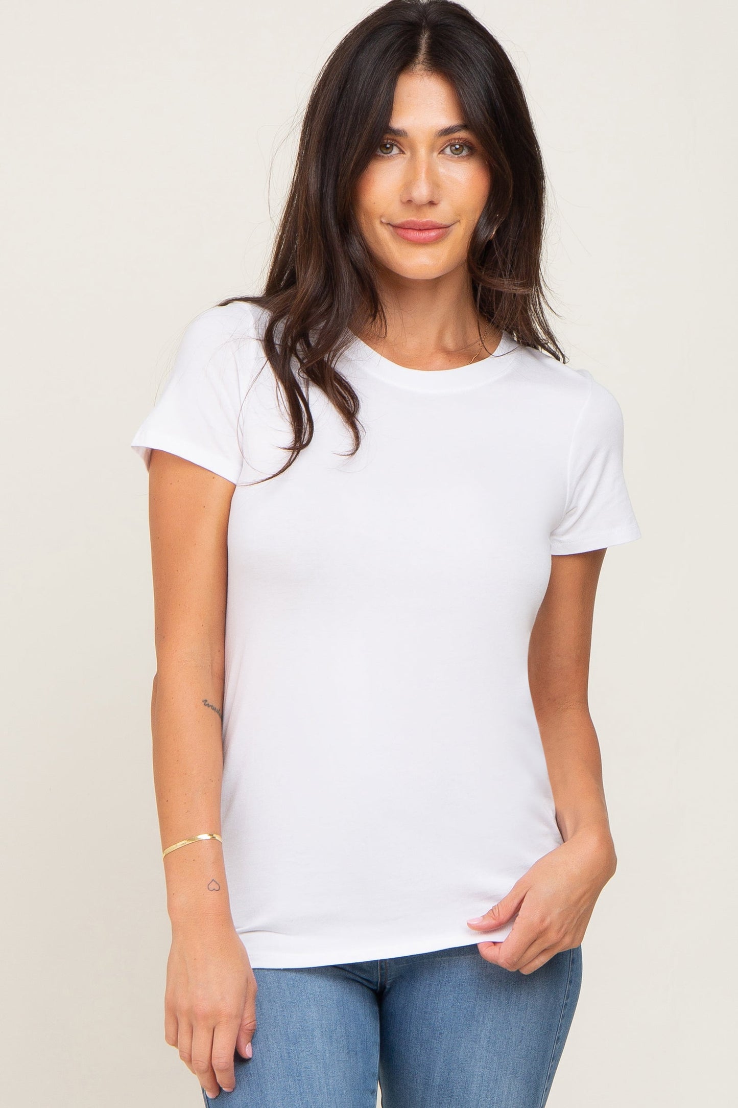 White Basic Crew Neck Maternity Tee