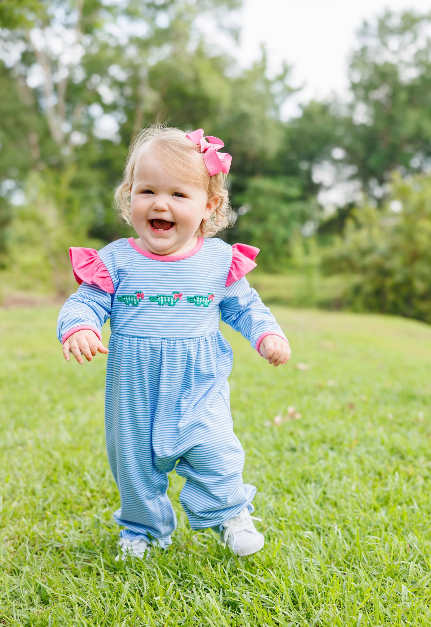 See Ya Later Flutter Romper – Baby Girls Alligator Applique Outfit