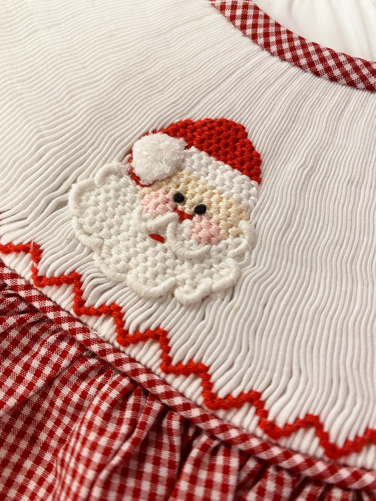 Santa Smocked Bubble Longall – Baby Boy Red Gingham Christmas Romper