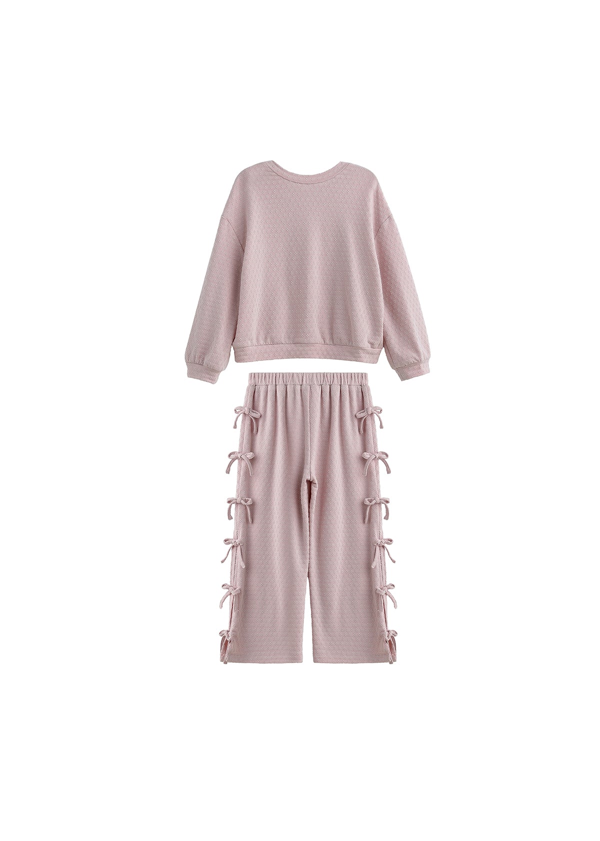 Girls Blush Pink Textured Bow Lounge Set | Toddler & Little Girls Two Piece Outfit | Fall Boutique Clothing
