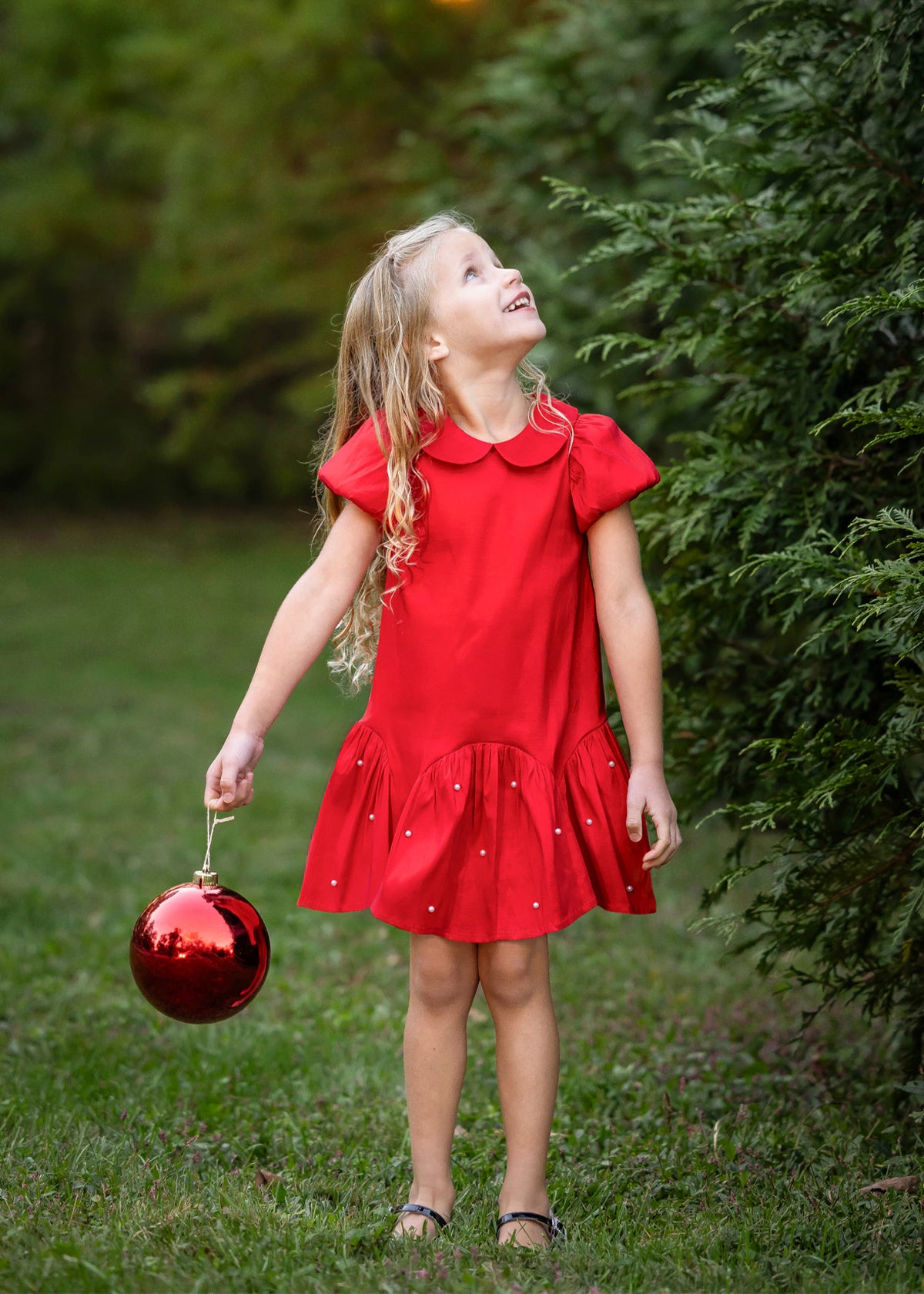 Girls Red Peter Pan Collar Christmas Dress