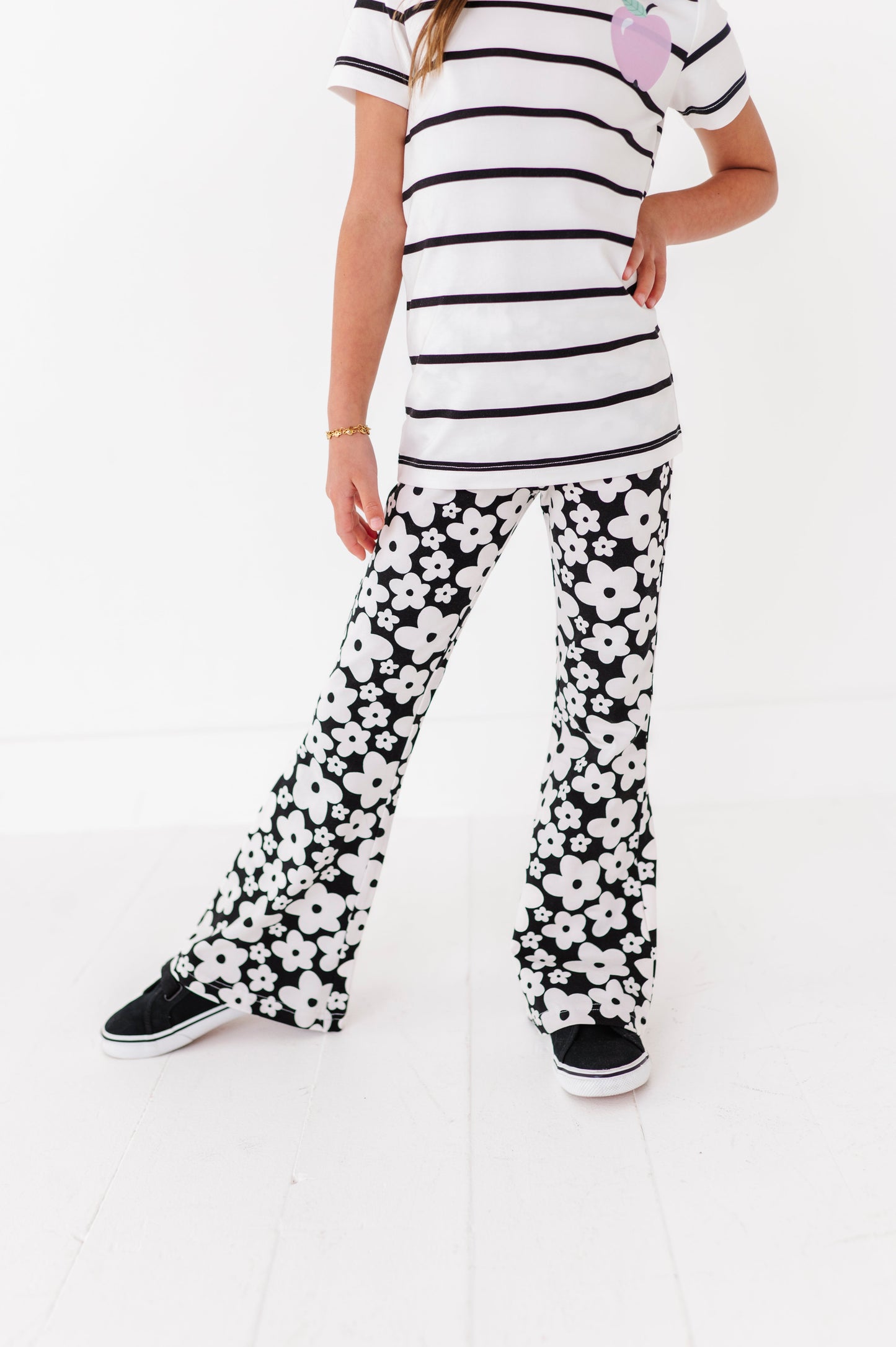 Retro Black and White Floral Flares