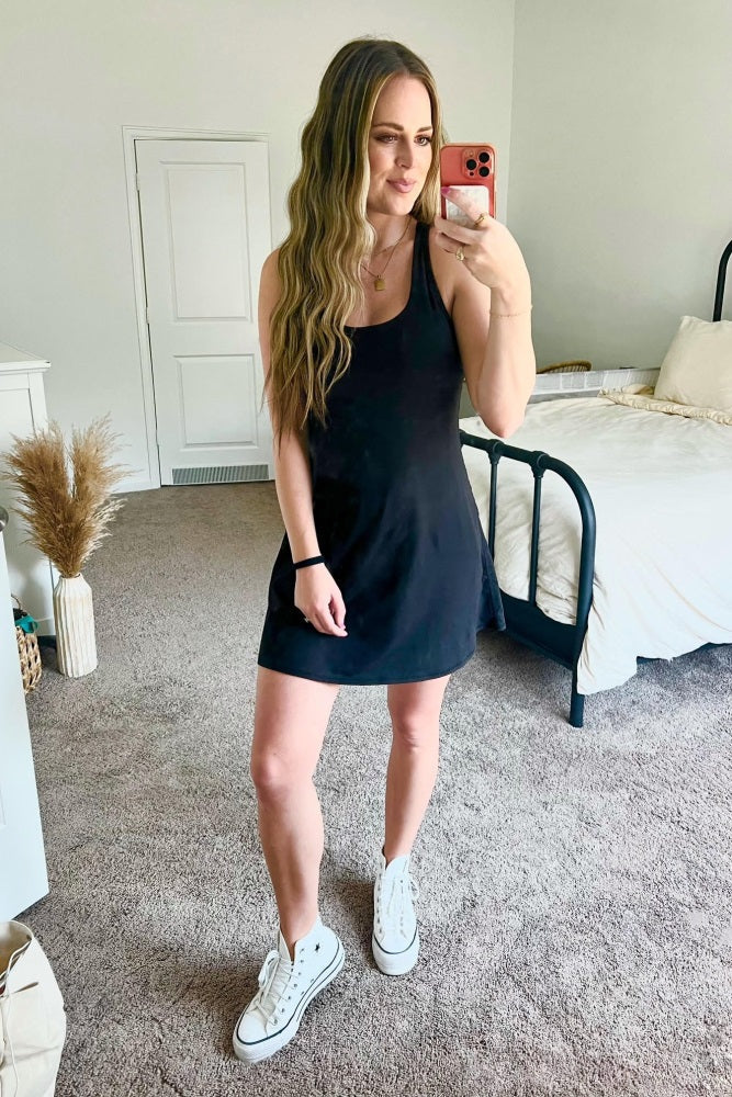 Black Tennis Racerback Romper Dress