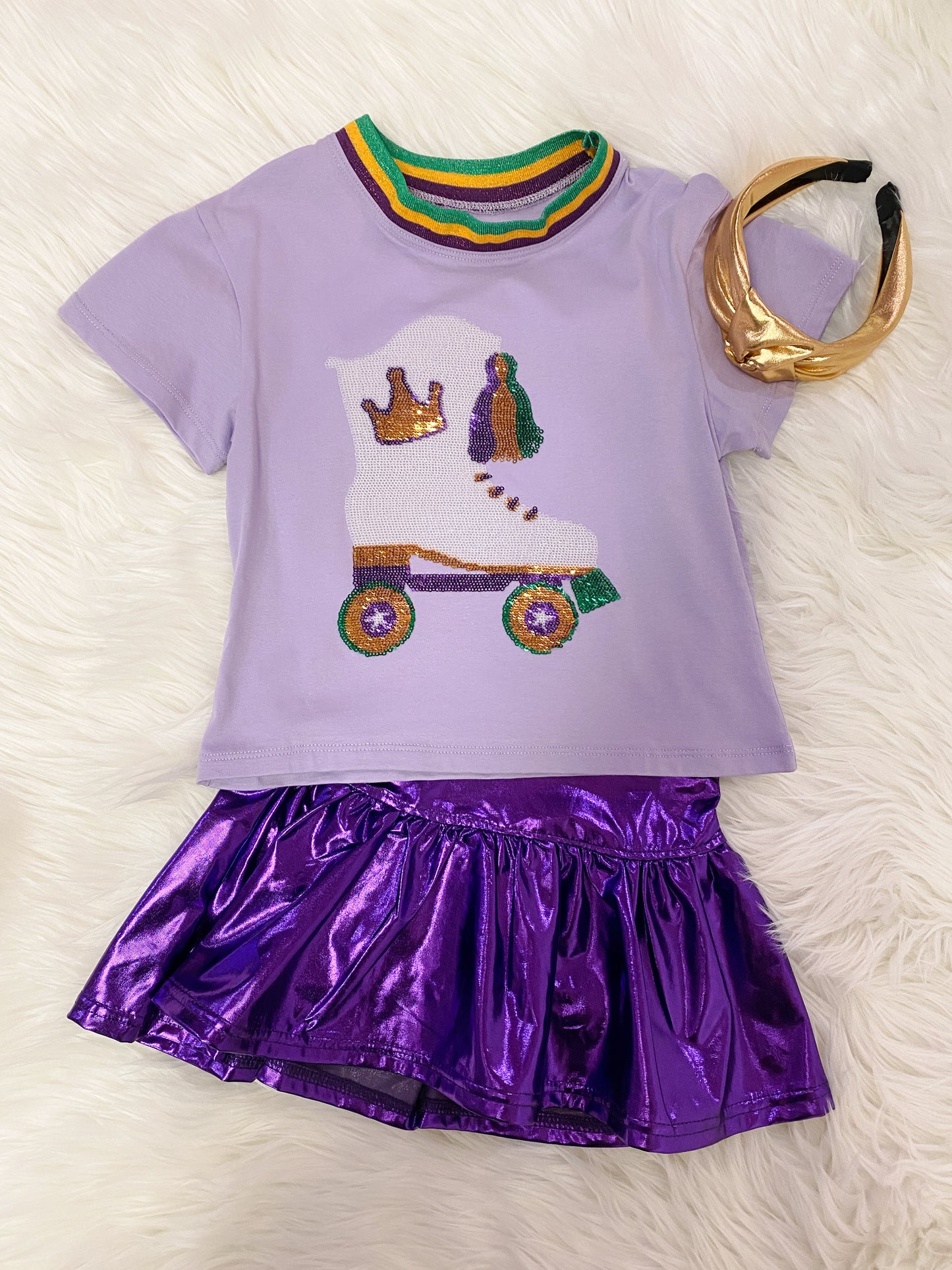 Sequin Roller Skate Boot Lavender Boxy T Mardi Gras