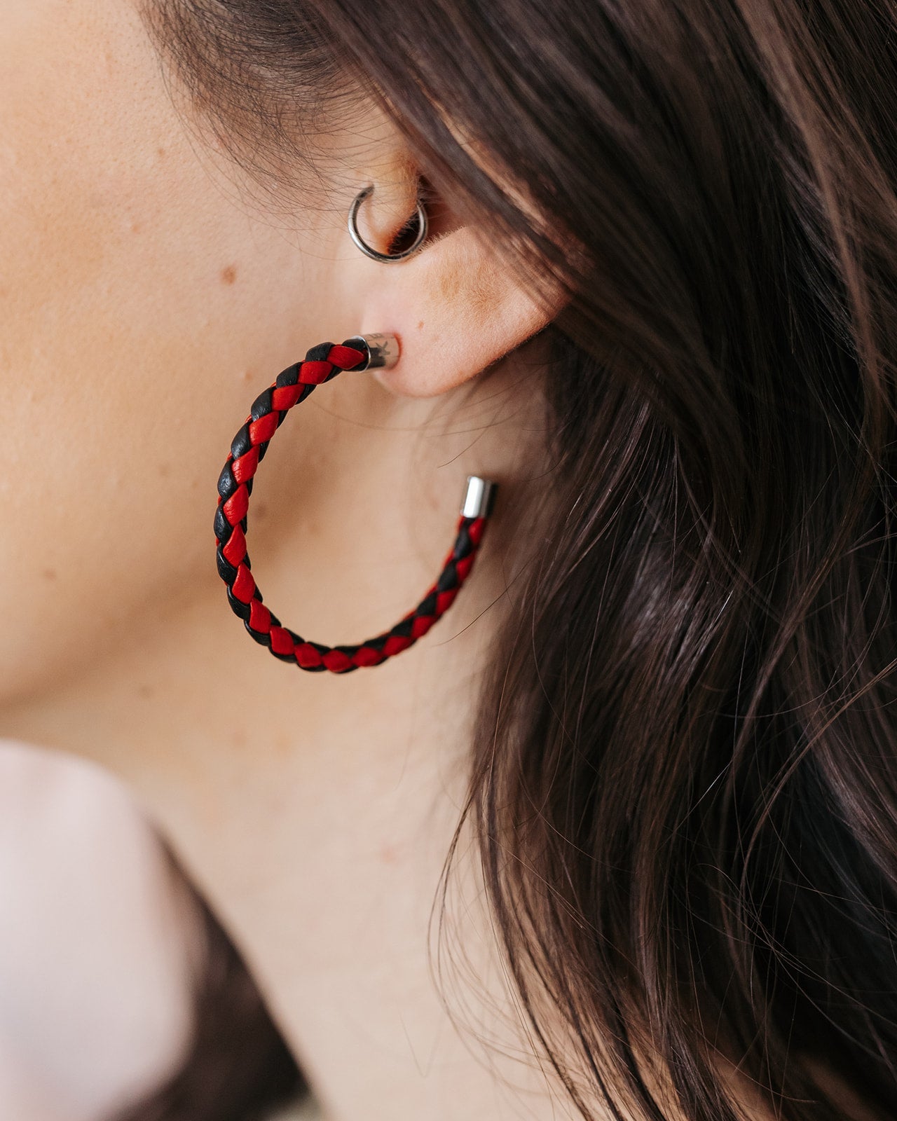 Purple & Orange Braided Hoop Earrings