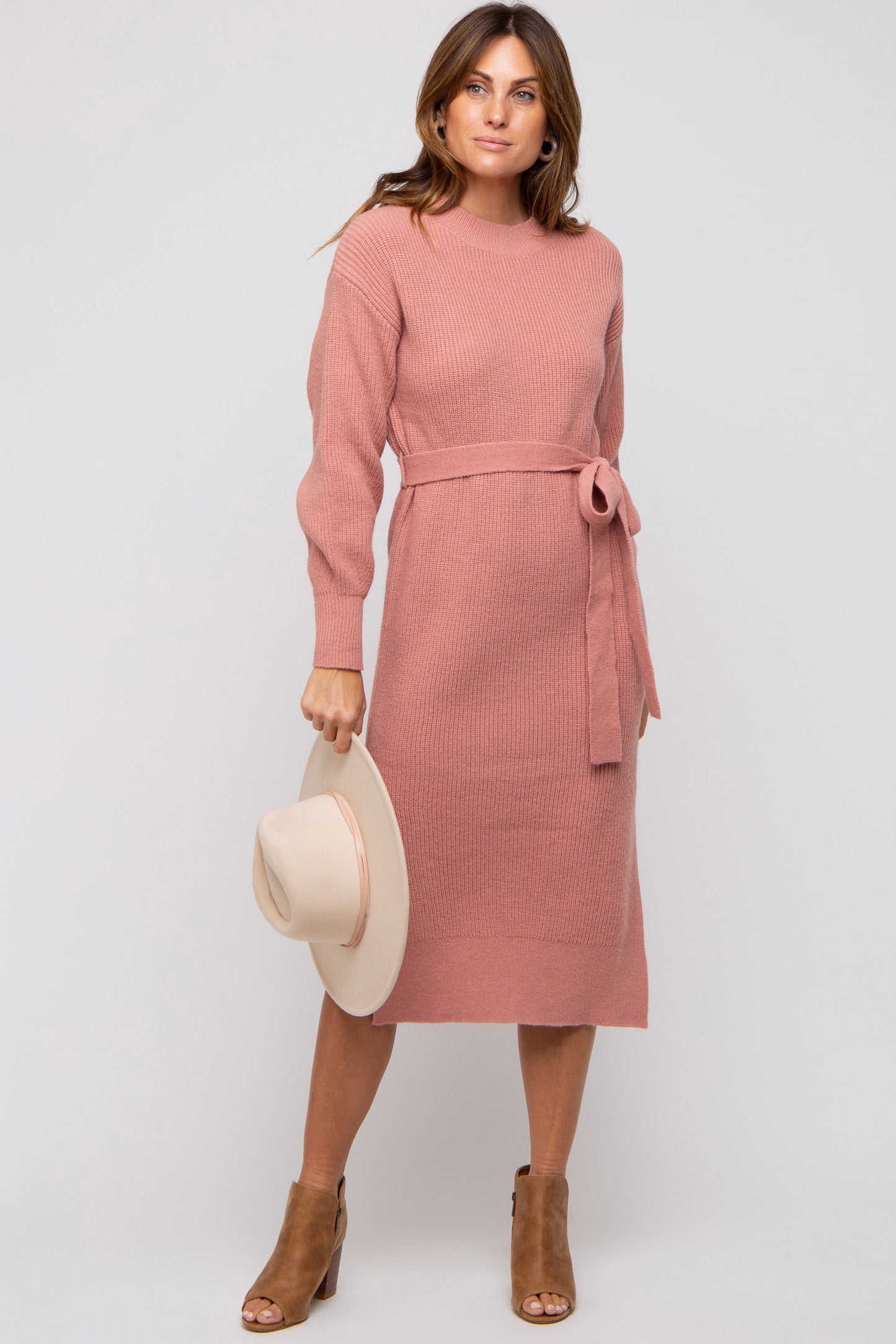 Mauve Side Slit Maternity Sweater Midi Dress