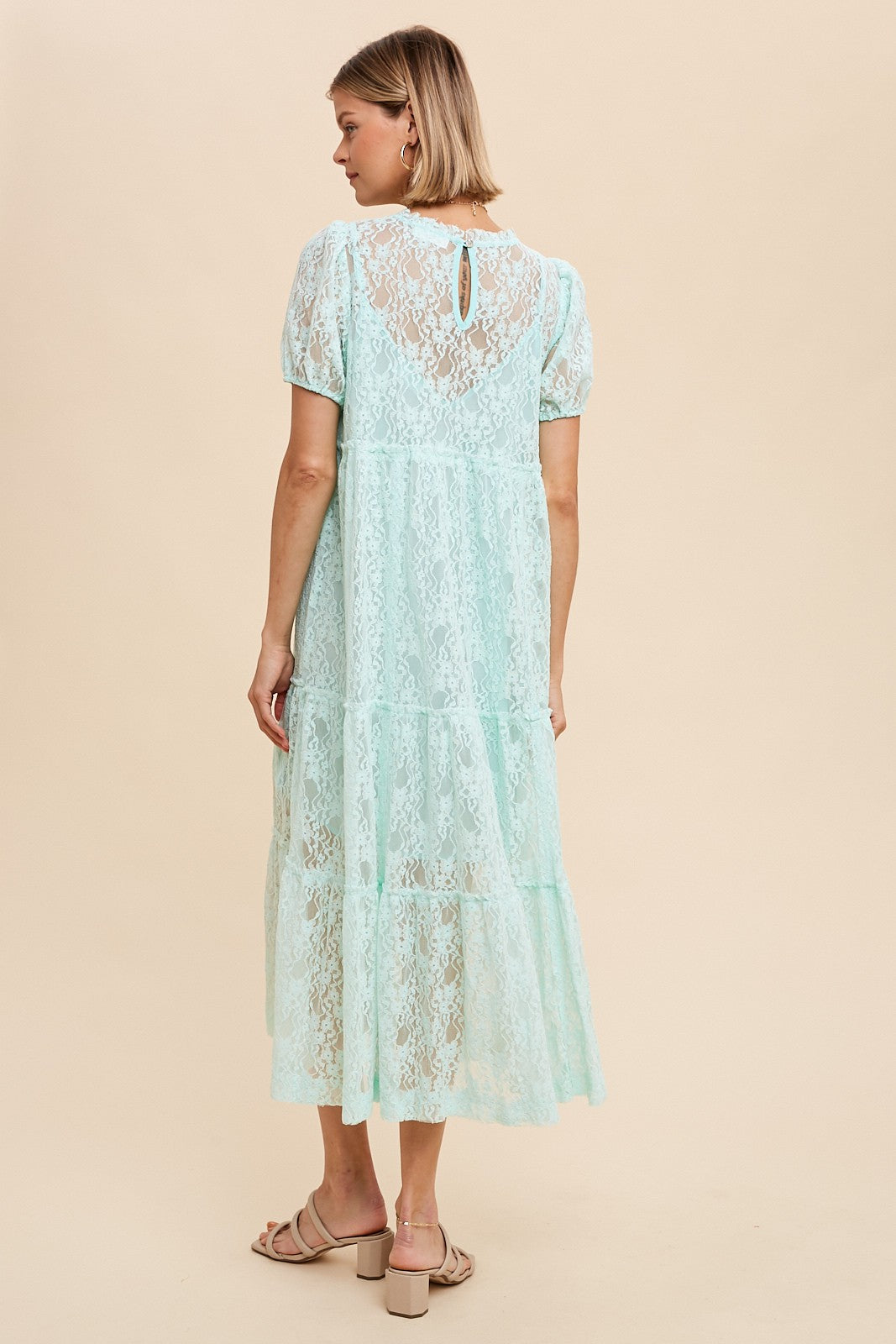 Mint Lace Tiered Midi Dress