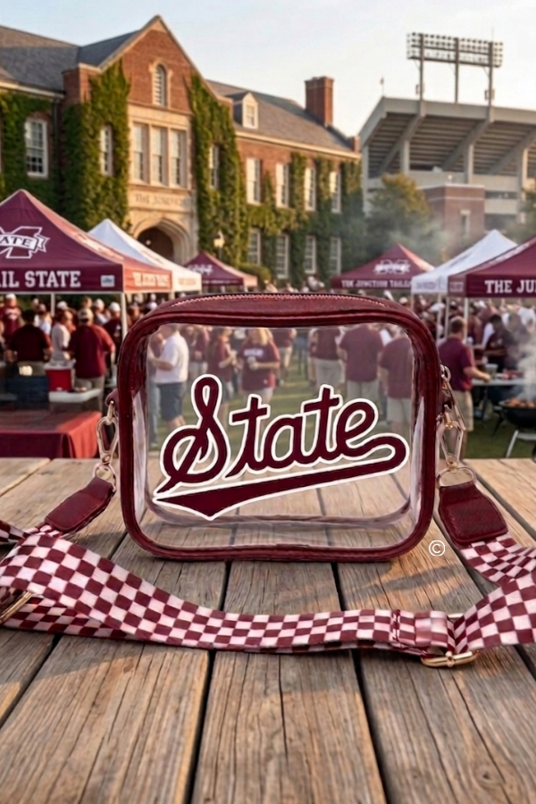 SC - ETA 7/8-7/22 Mississippi State Maroon Clear Crossbody Bag