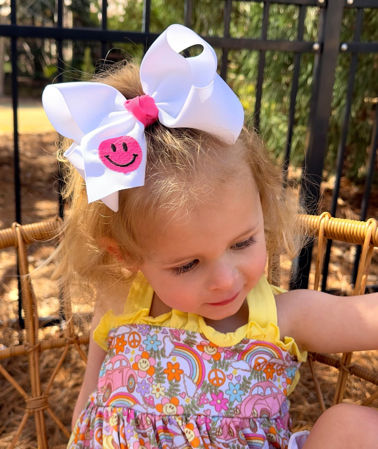 SMILE Grosgrain Hair Bow with Embroidery