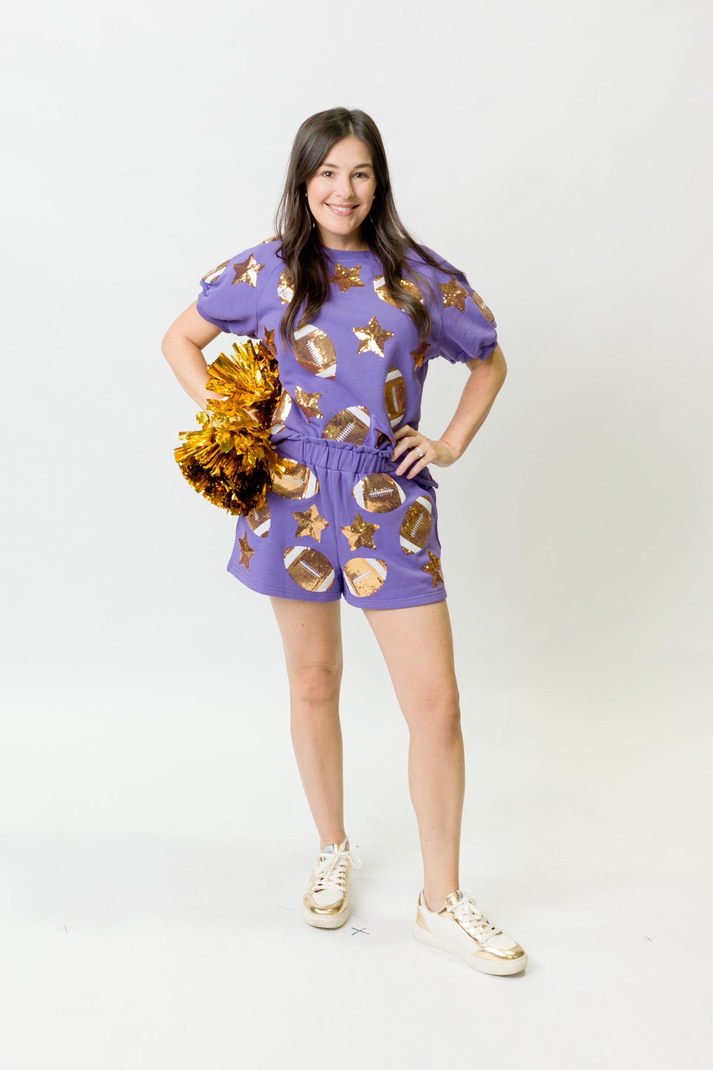 Women's Purple Football Sequin Shorts