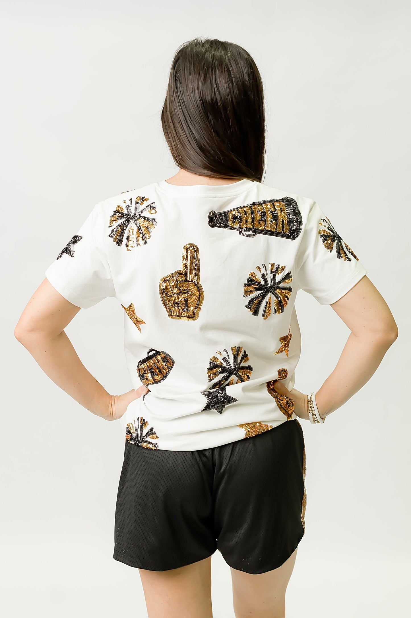Women's Black & Gold Cheer Sequin Tee