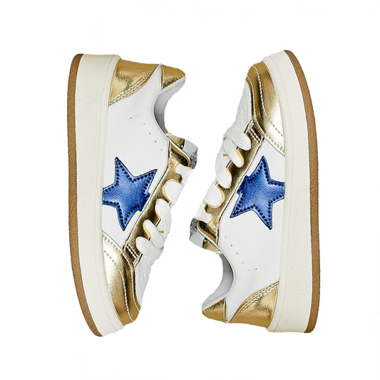 Royal Blue and Gold Star Adult Sneakers
